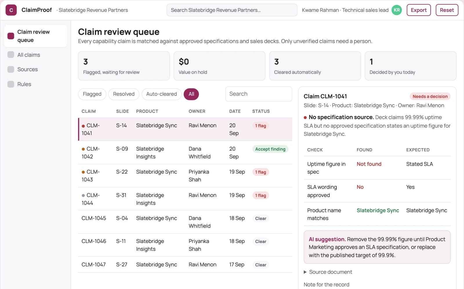 What Sales capability claim verifier looks like