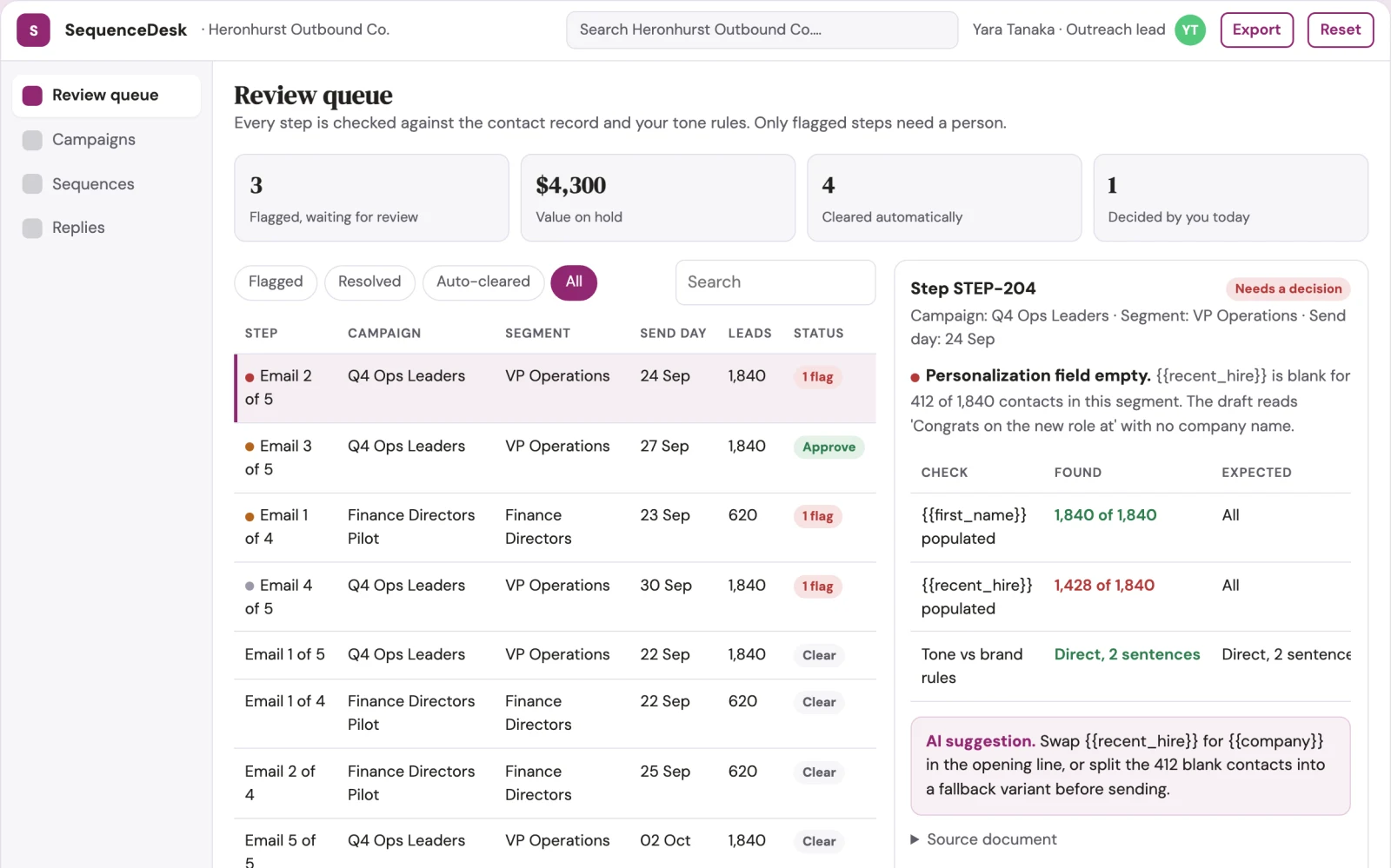 What Sales outreach sequence and follow-up workbench looks like