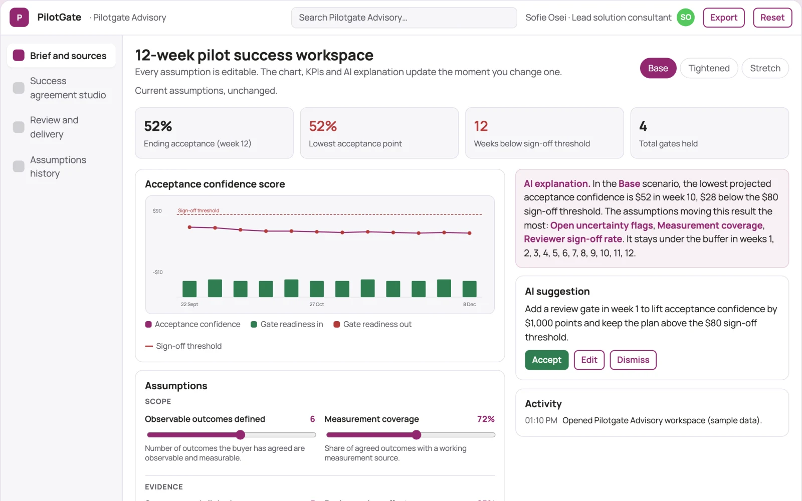 What Sales pilot success agreement studio looks like