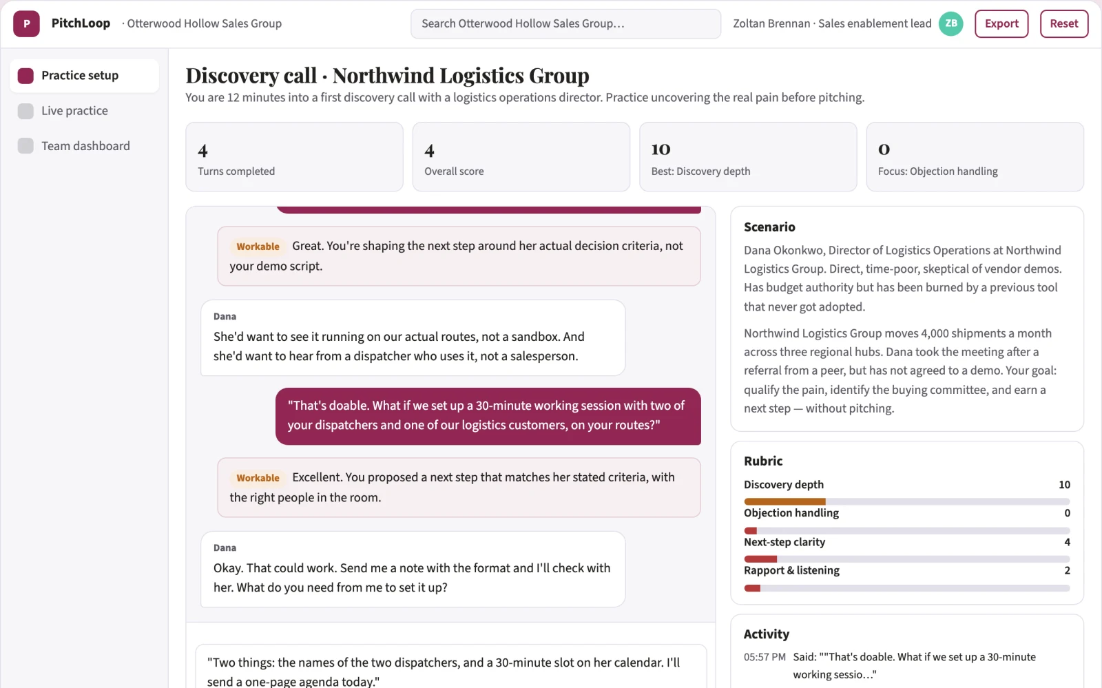 What Sales practice and content analysis workbench looks like