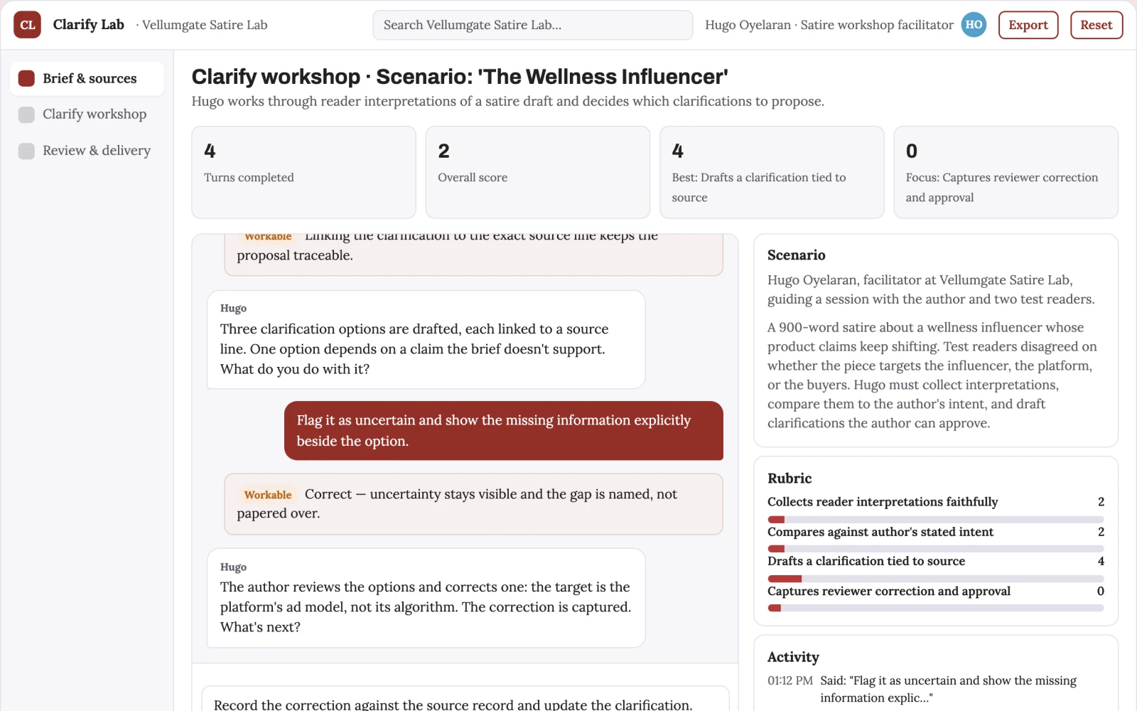 What Satire context clarification workshop looks like