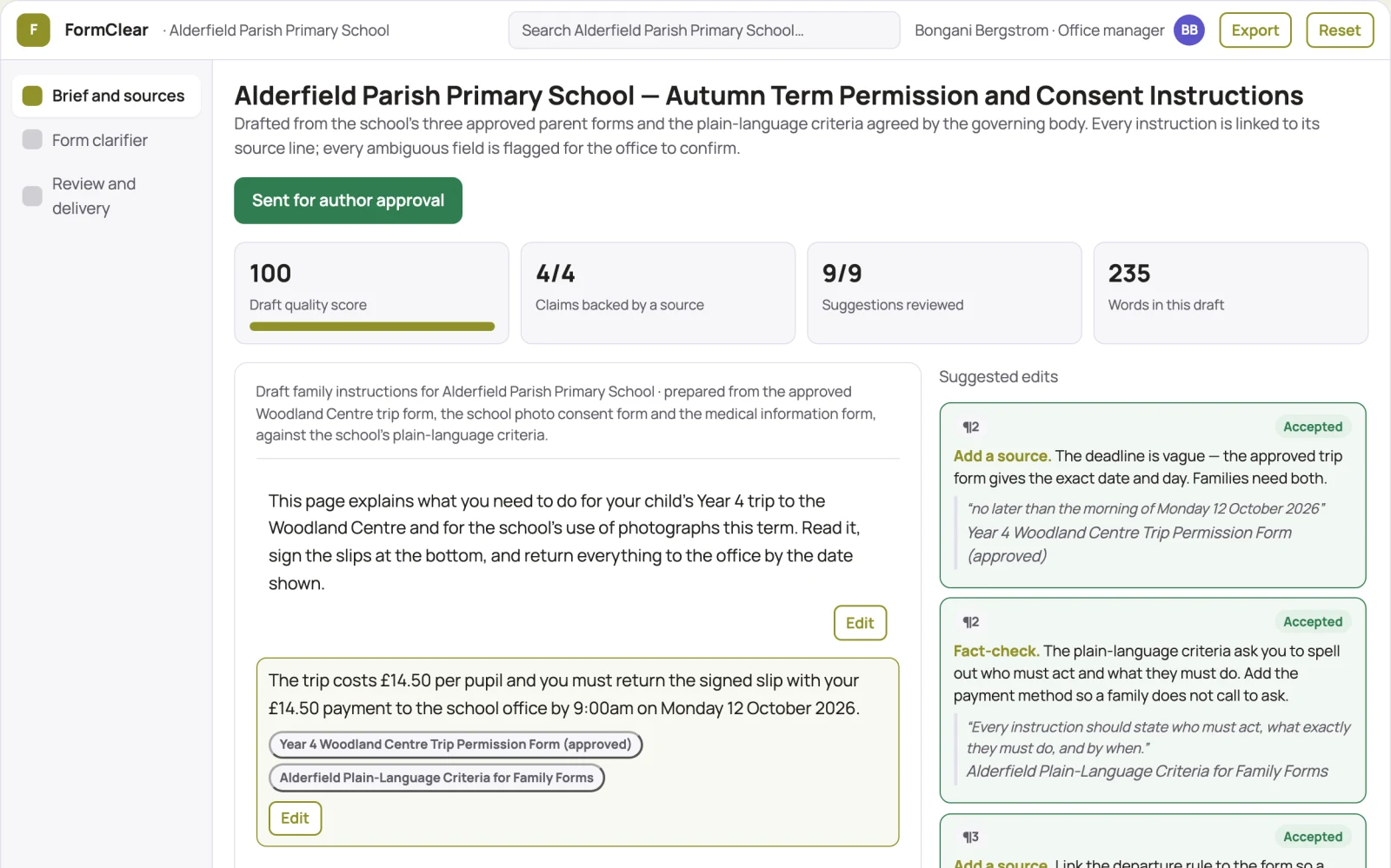 What School family form simplifier looks like