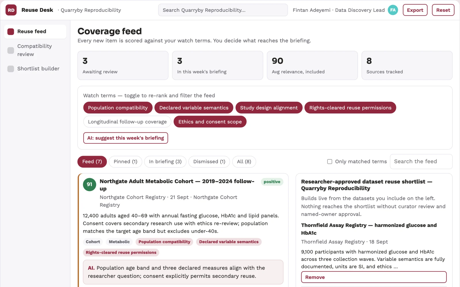 What Scientific dataset reuse compatibility engine looks like