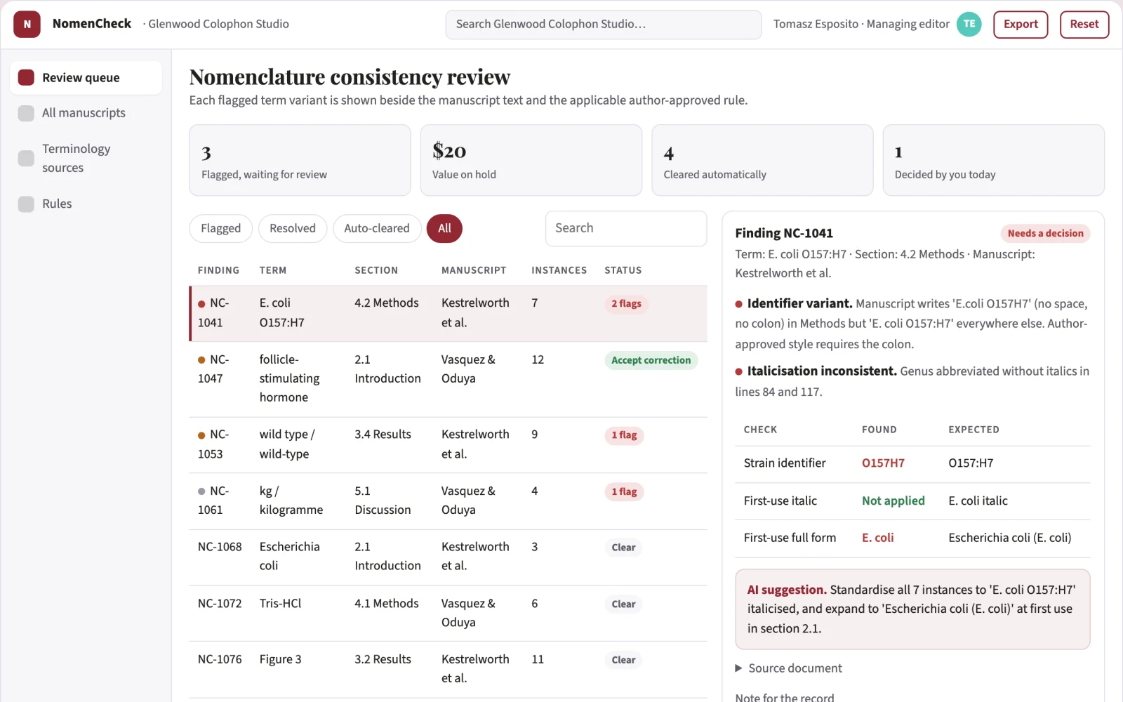 What Scientific nomenclature consistency review looks like