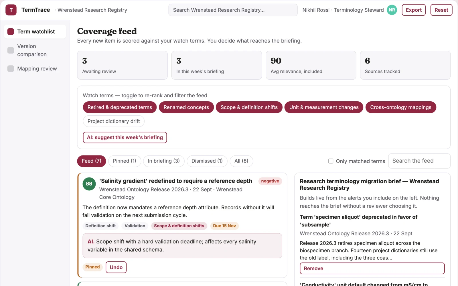 What Scientific terminology change tracker looks like