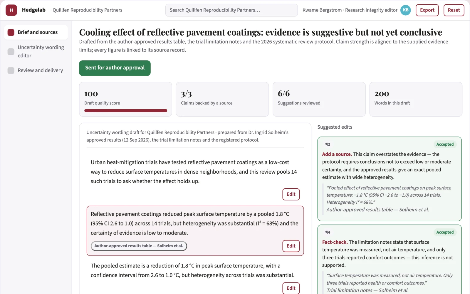 What Scientific uncertainty wording editor looks like