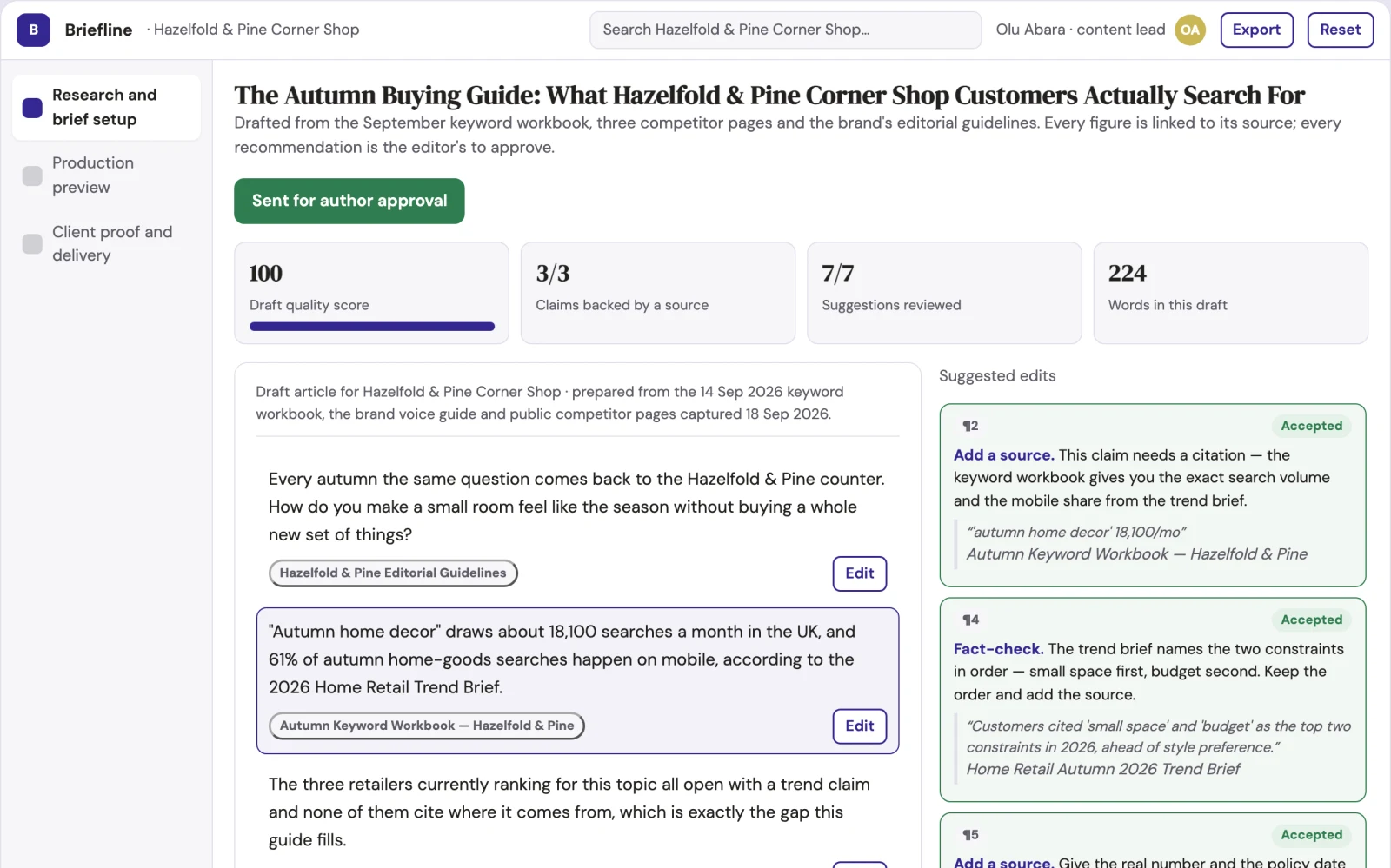 What Search-optimized content research and delivery workspace looks like