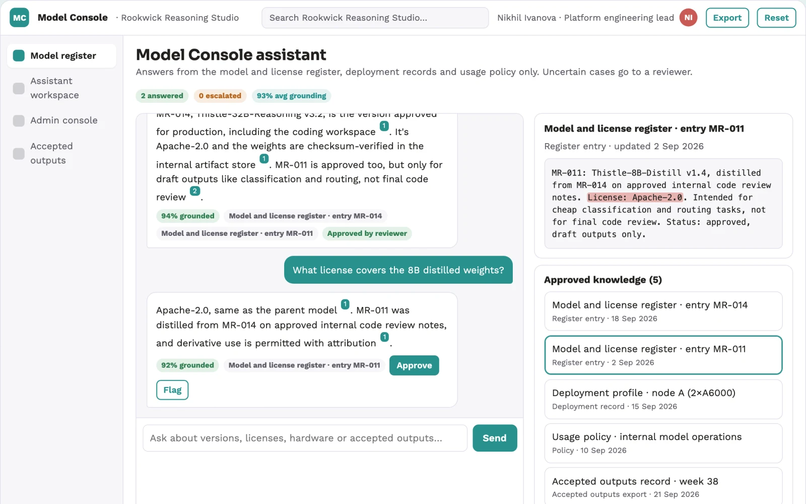 What Self-hosted reasoning model operations console looks like