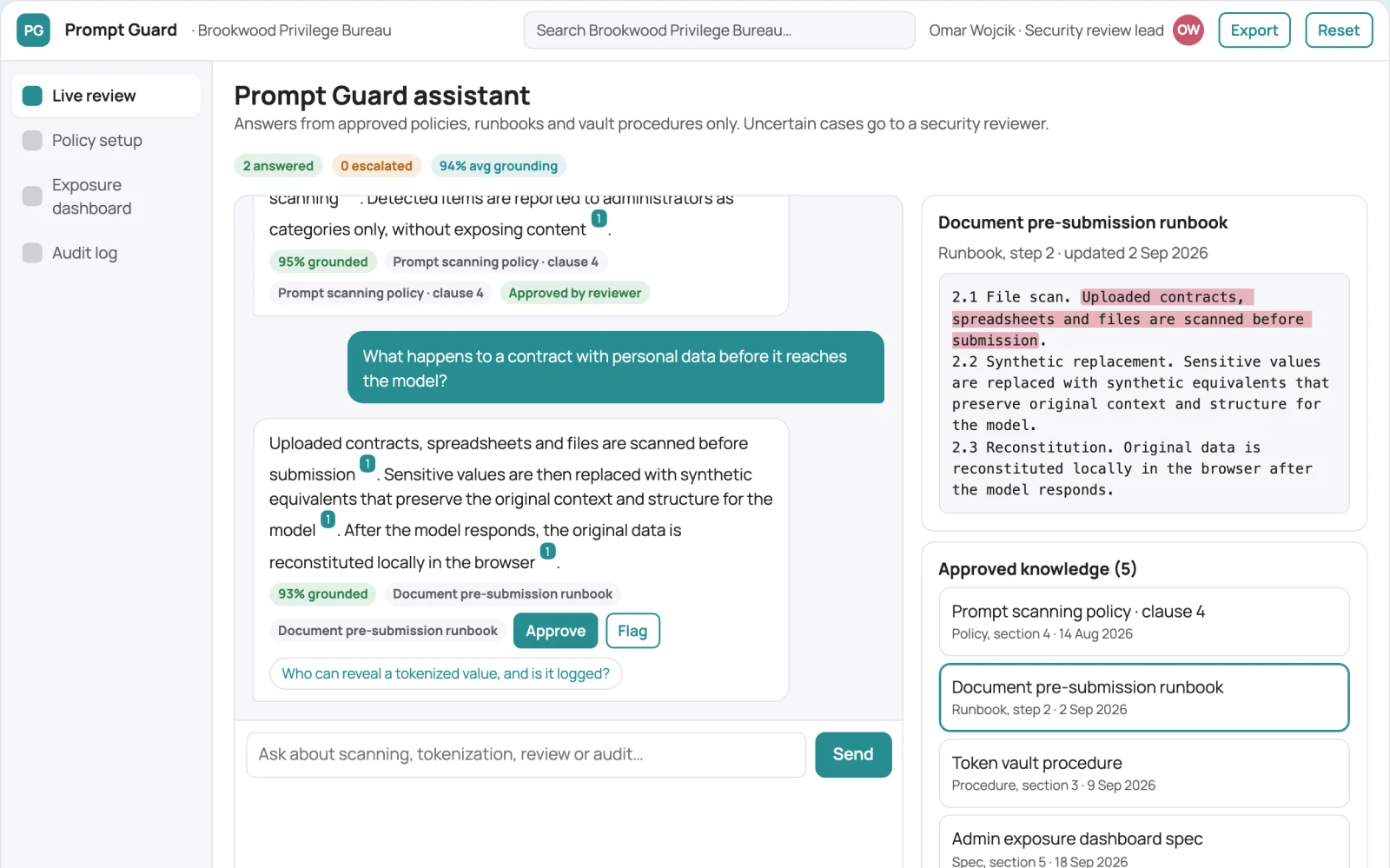 What Sensitive prompt and document exposure guard looks like