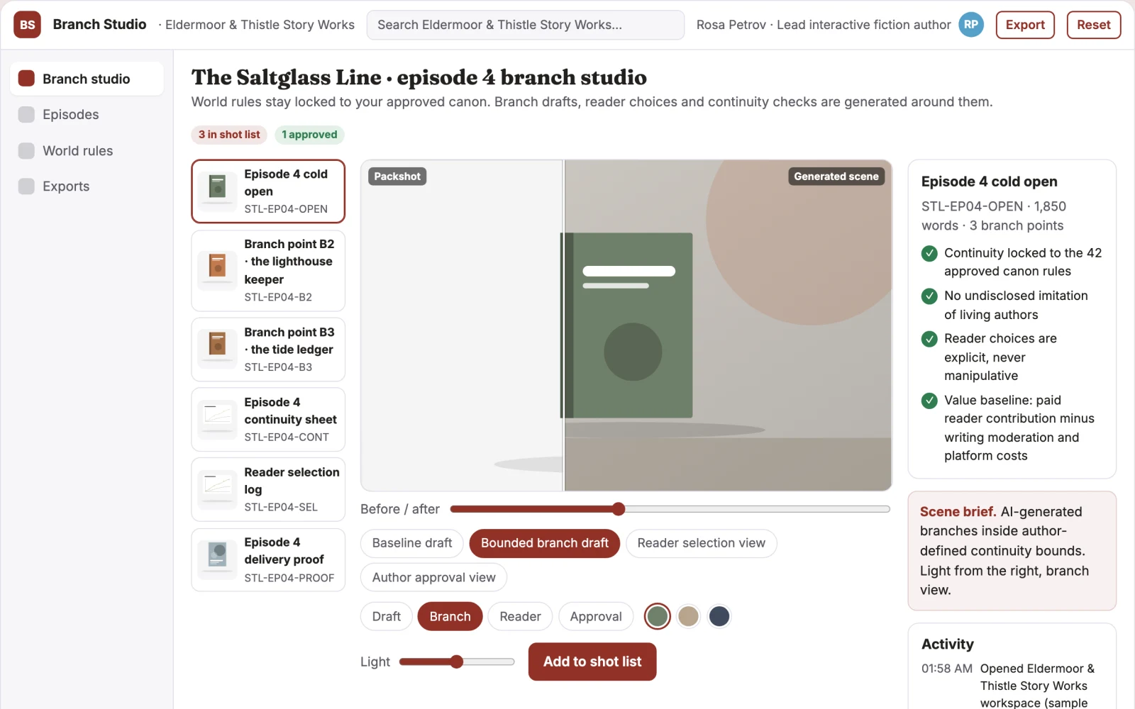 What Serialized story reader-choice studio looks like