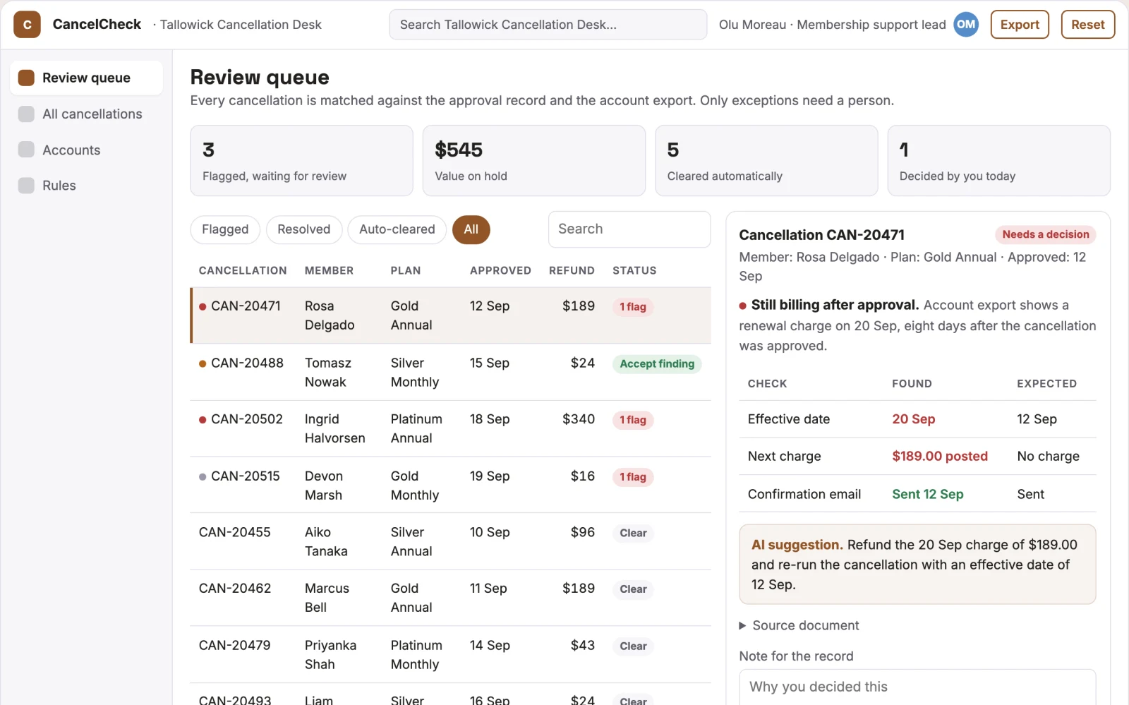 What Service cancellation completion checker looks like