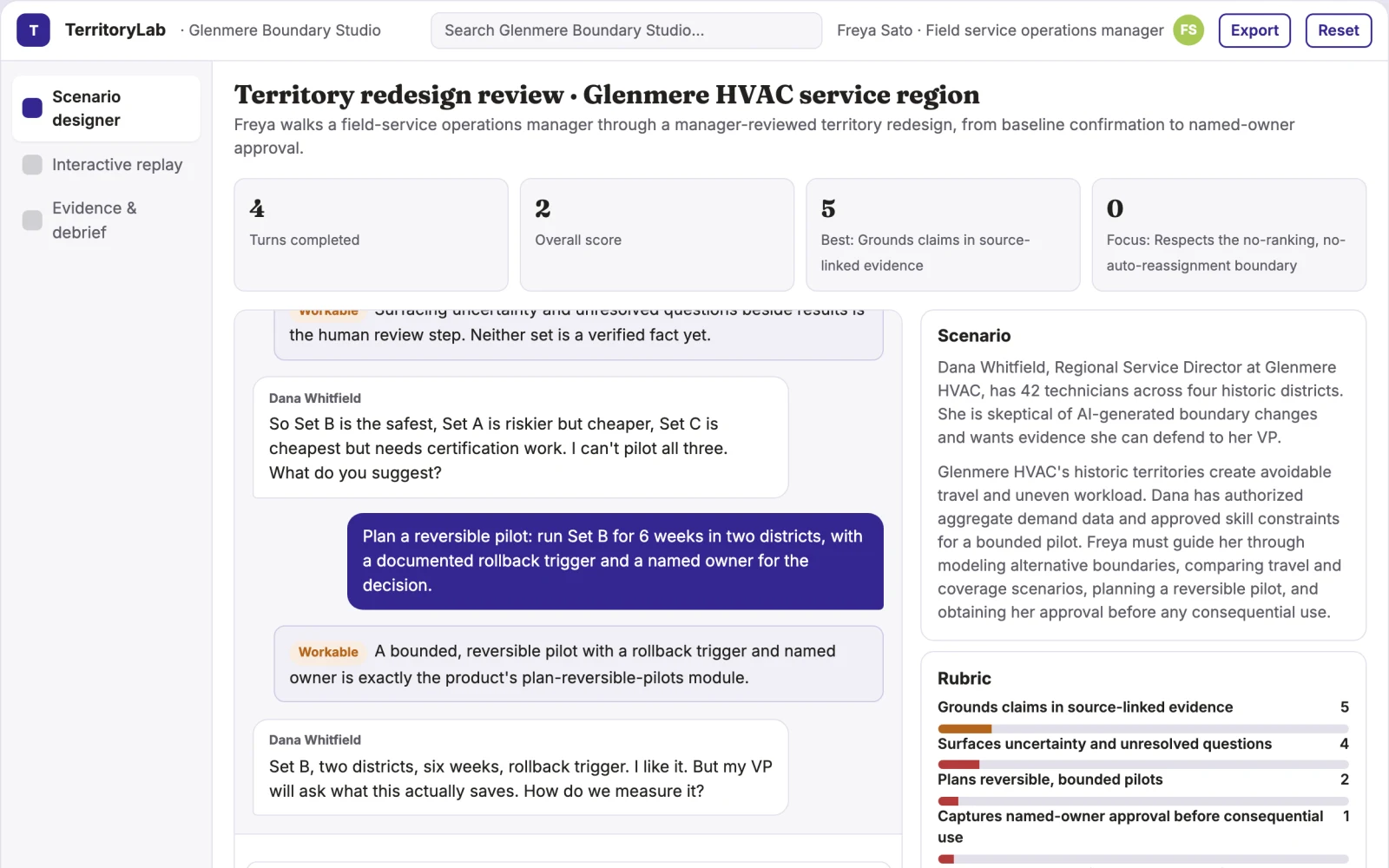 What Service territory redesign simulator looks like