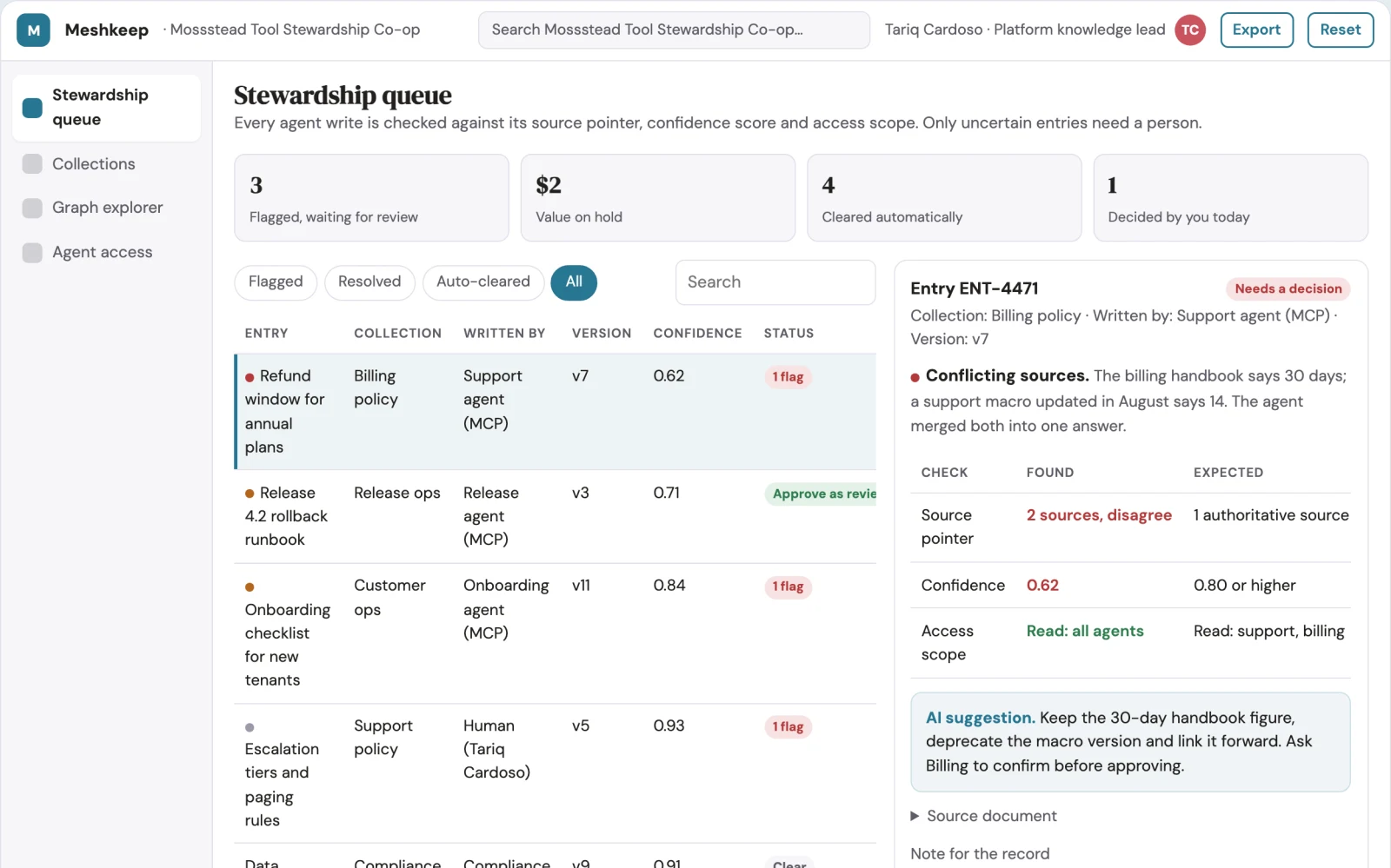 What Shared agent knowledge library and stewardship console looks like