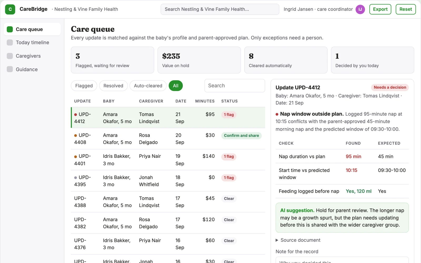 What Shared baby care coordination and guidance portal looks like