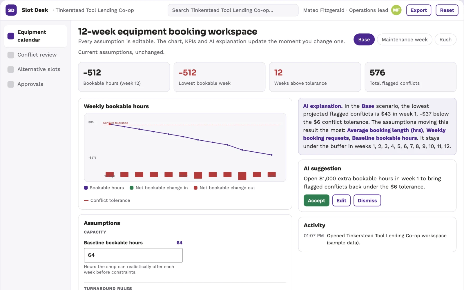 What Shared equipment booking conflict desk looks like