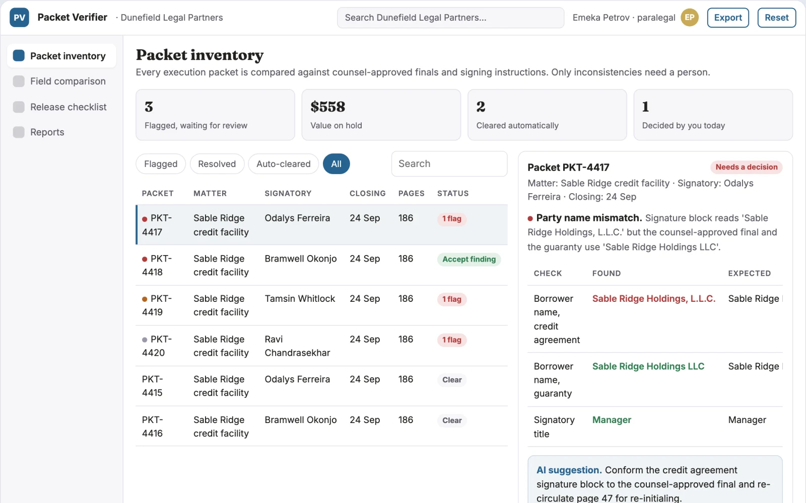 What Signature packet assembly verifier looks like