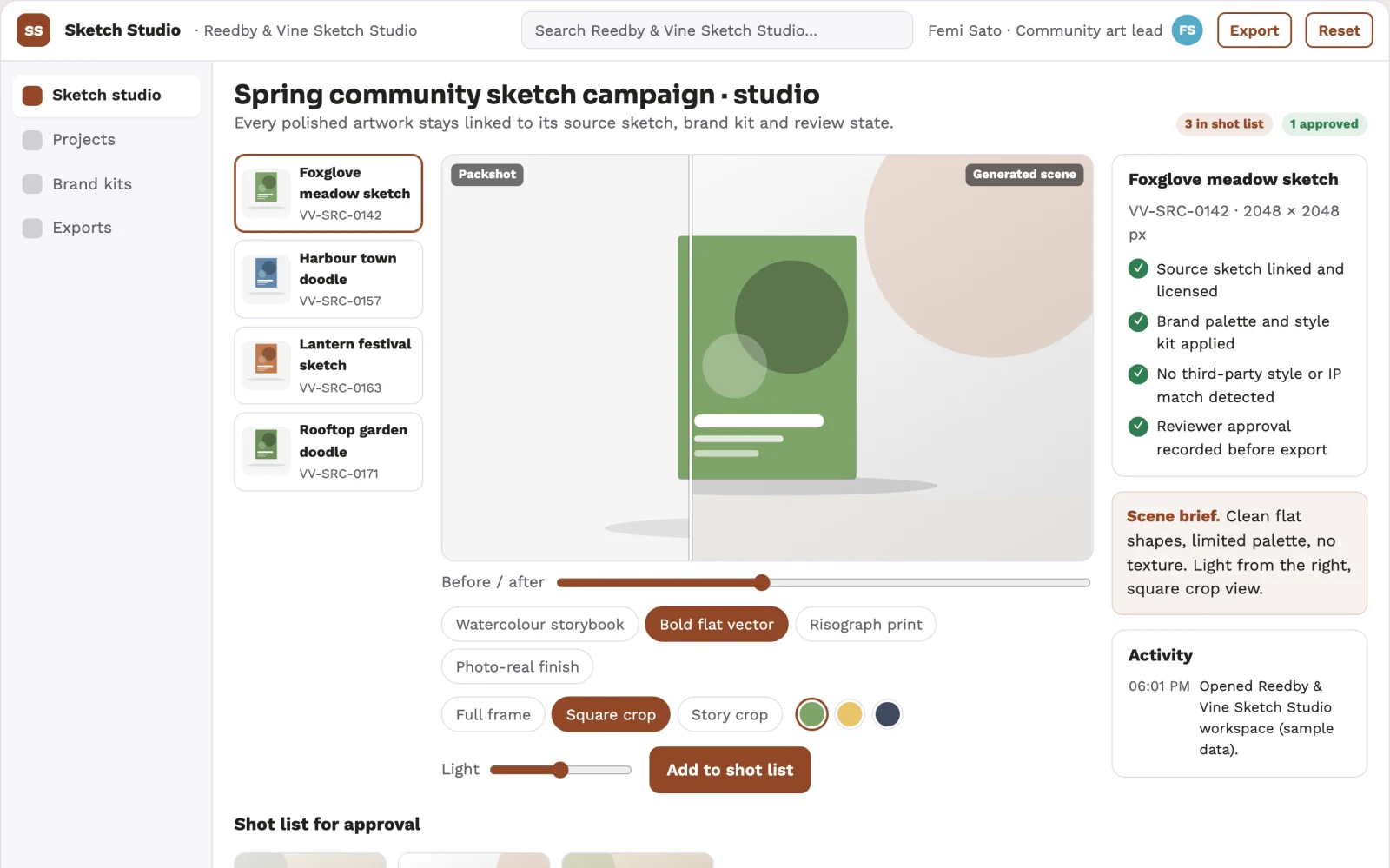 What Sketch-to-artwork studio with managed creative review looks like
