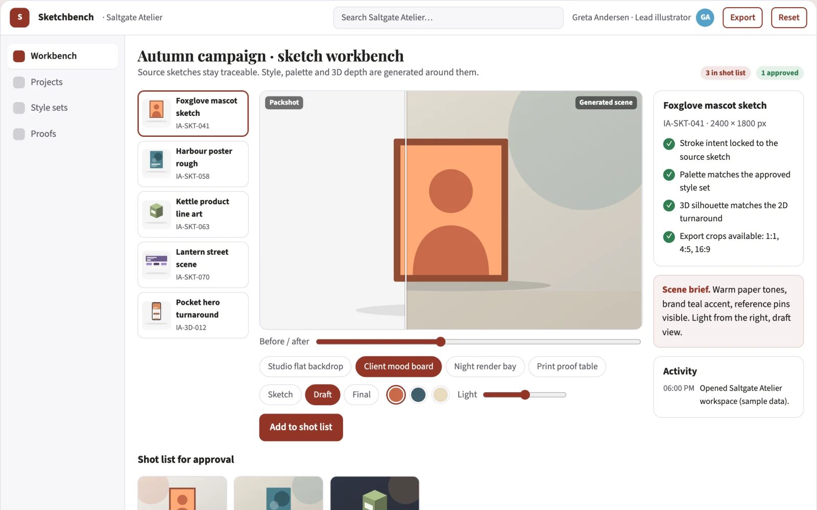 What Sketch-to-production visual workbench looks like