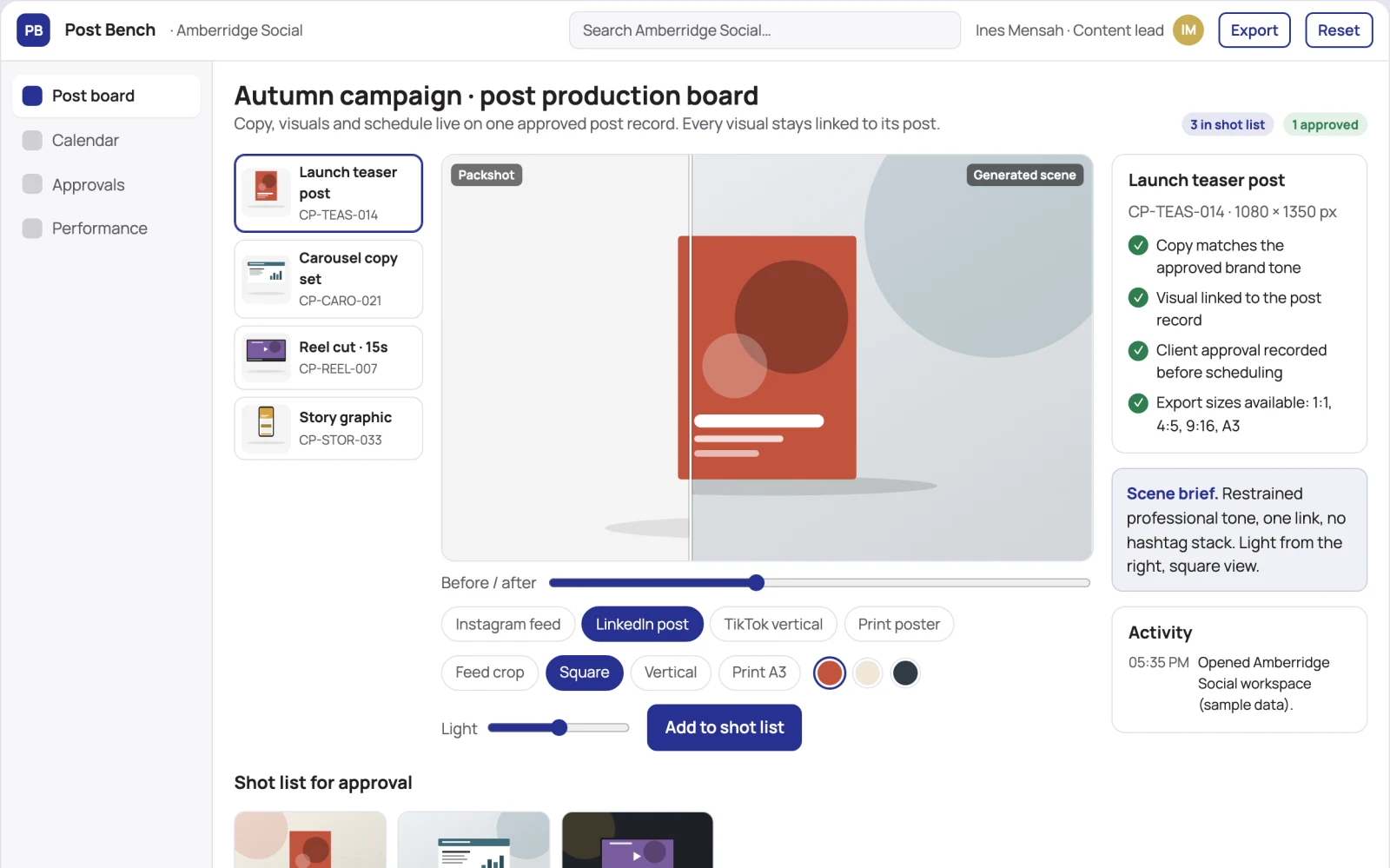 What Social post production and scheduling workbench looks like