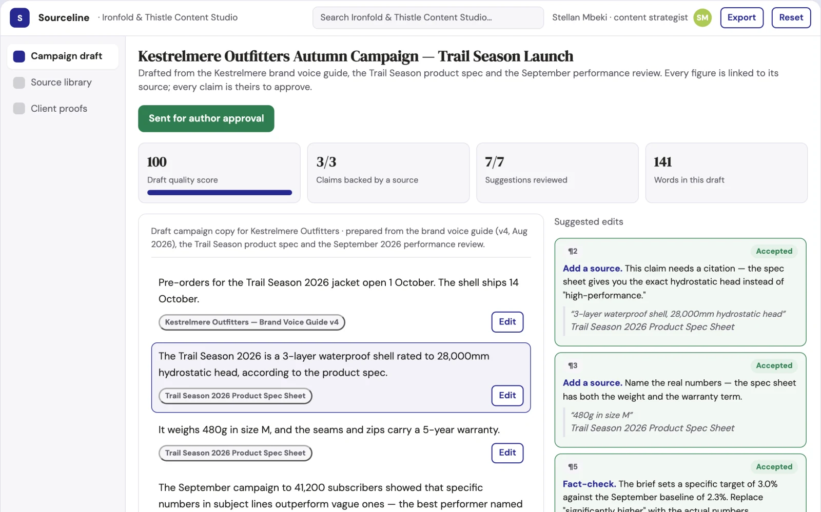 What Source-based content and campaign workspace looks like