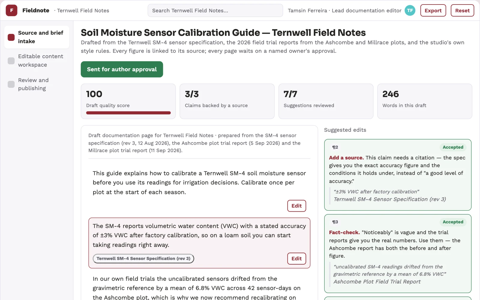 What Source-based content and documentation workspace looks like