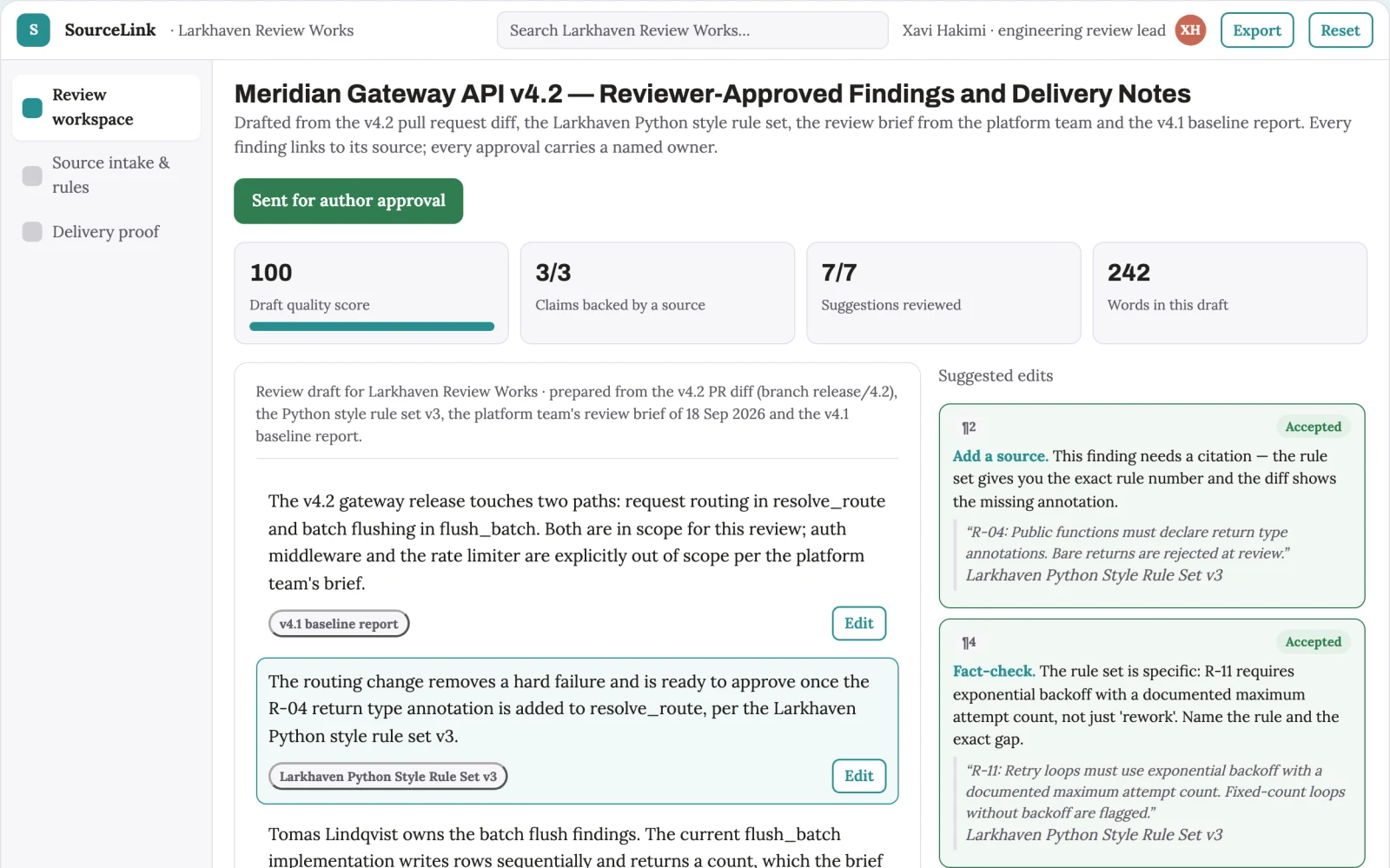 What Source-based content review and delivery workspace looks like