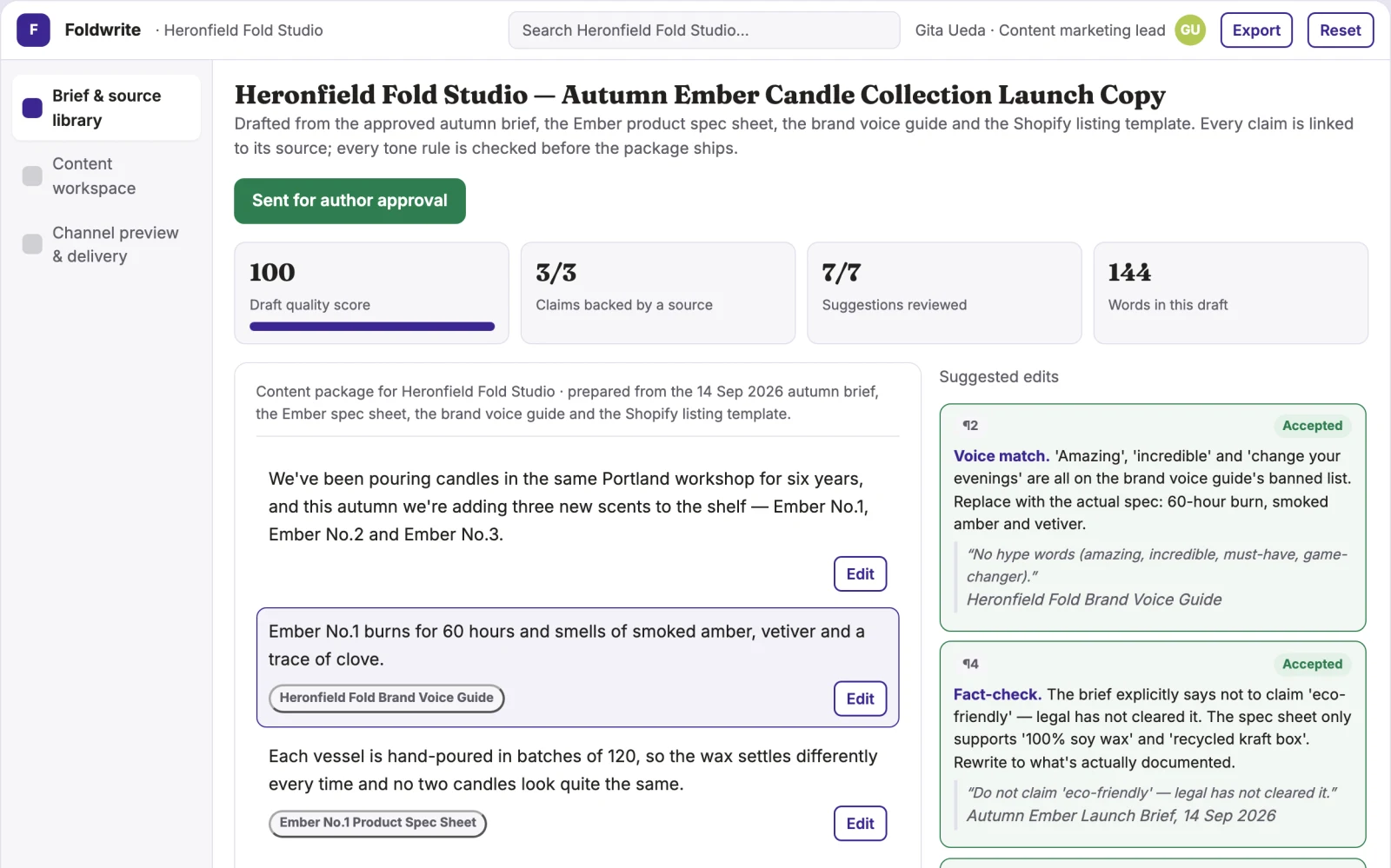 What Source-based marketing content production workspace looks like