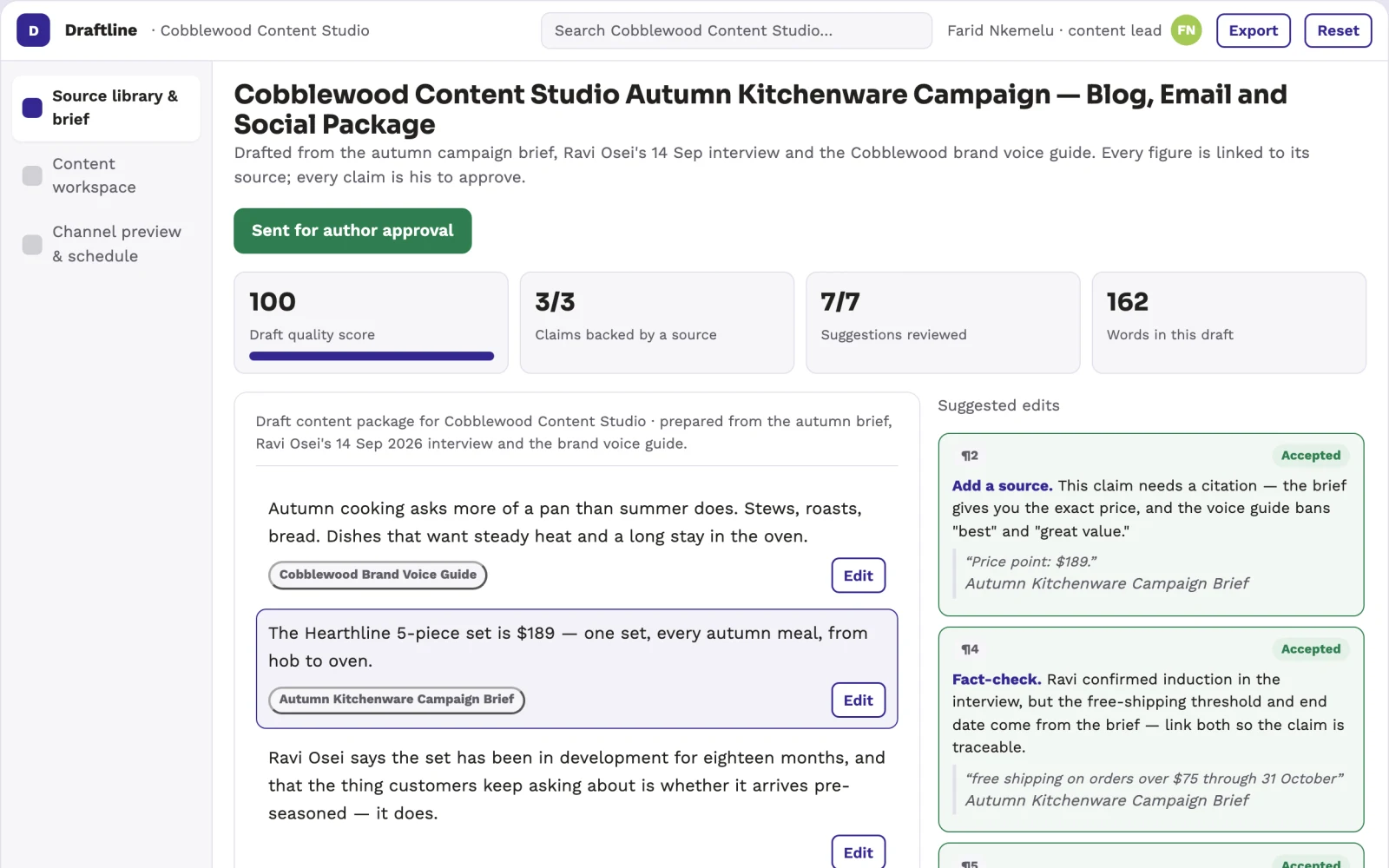 What Source-based marketing content production workspace looks like