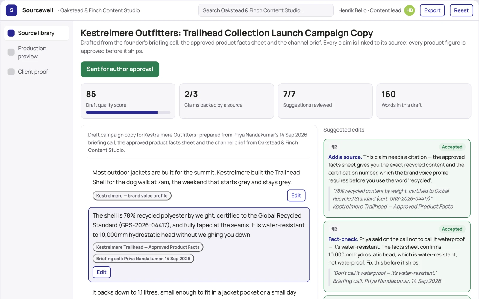What Source-based marketing content workspace looks like