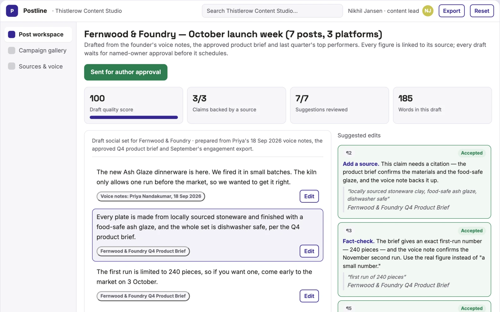 What Source-based social content and scheduling workspace looks like