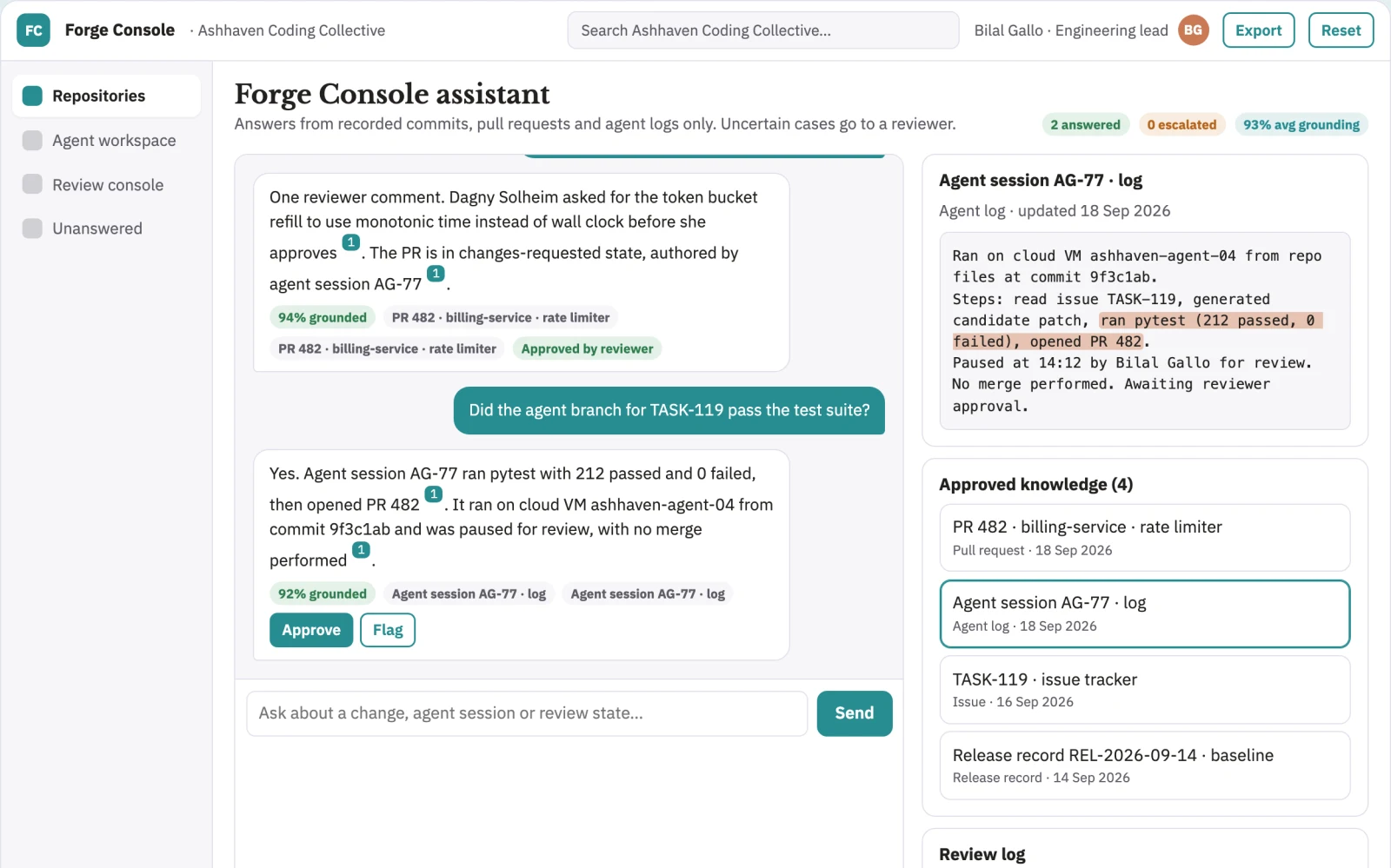 What Source-linked AI coding and review console looks like