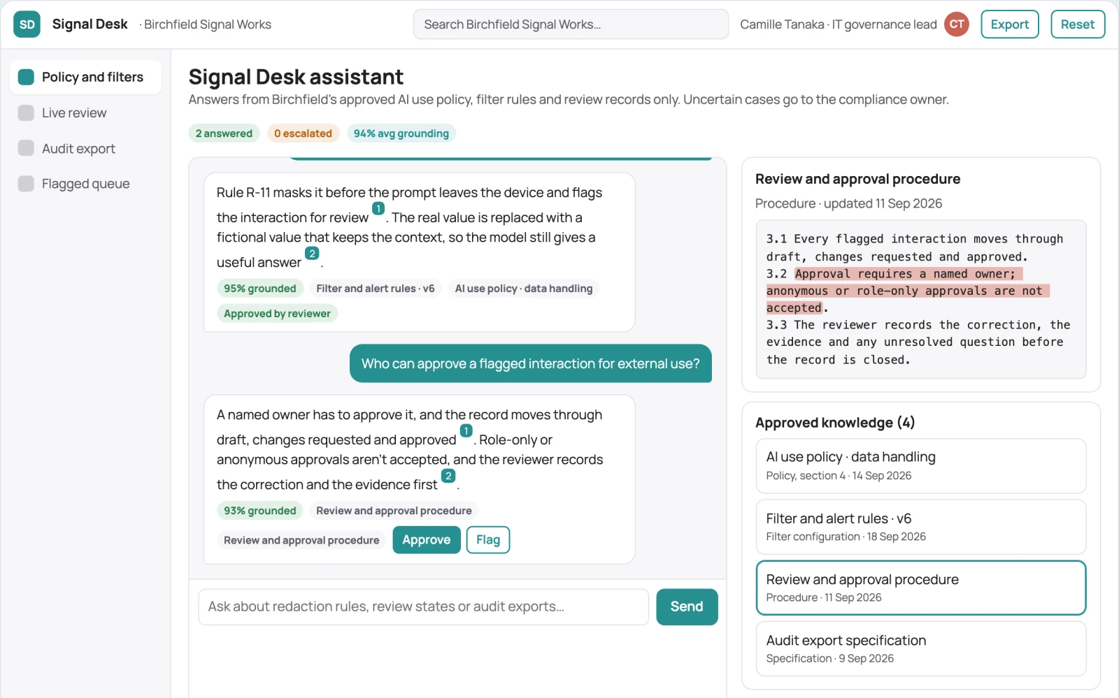 What Source-linked AI use governance console looks like