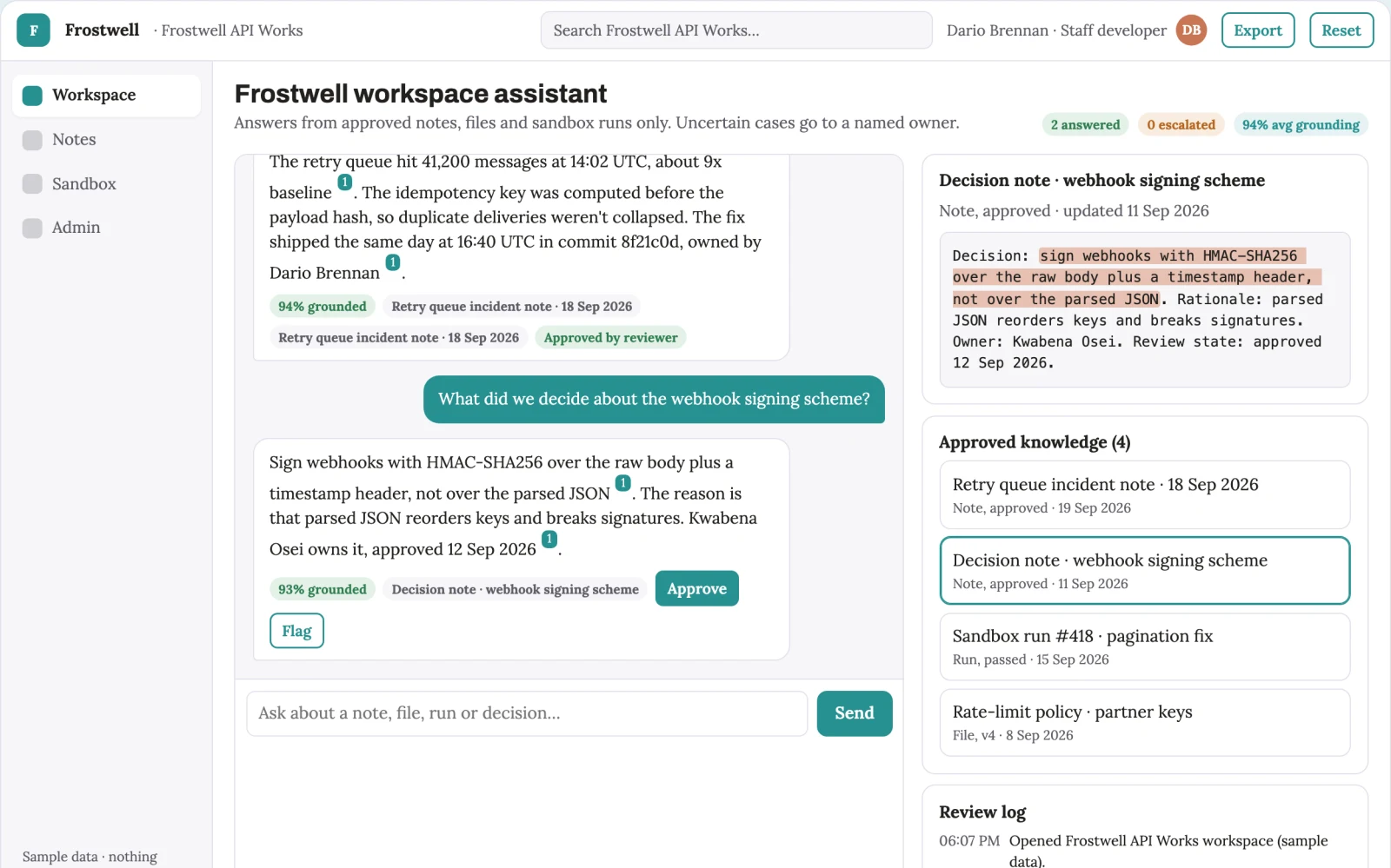What Source-linked AI workspace with notes, code and files looks like
