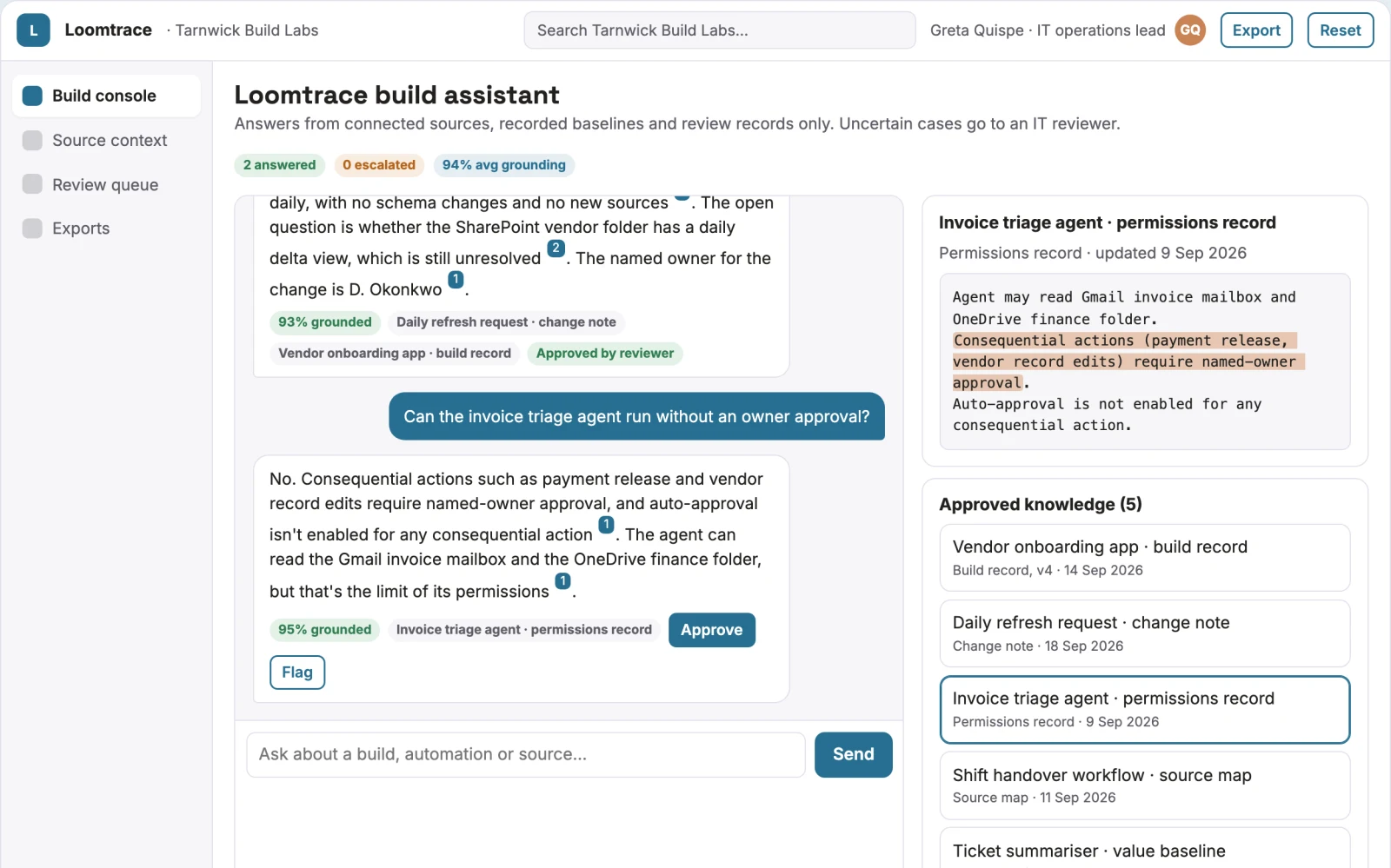 What Source-linked app build and automation console looks like