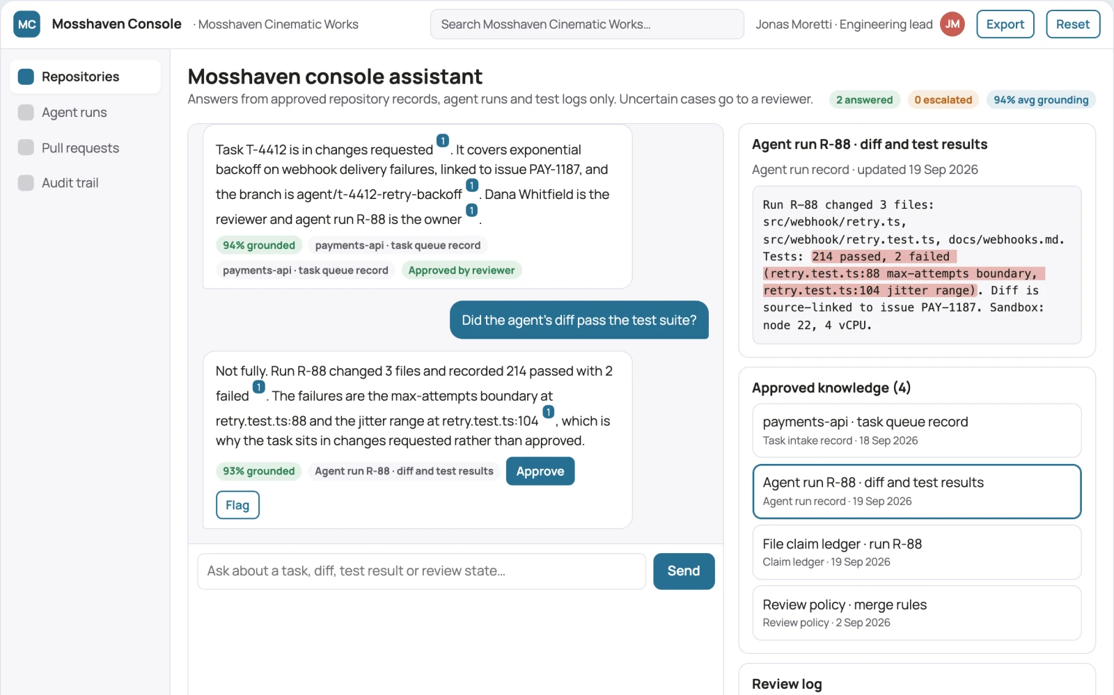 What Source-linked autonomous coding agent console looks like
