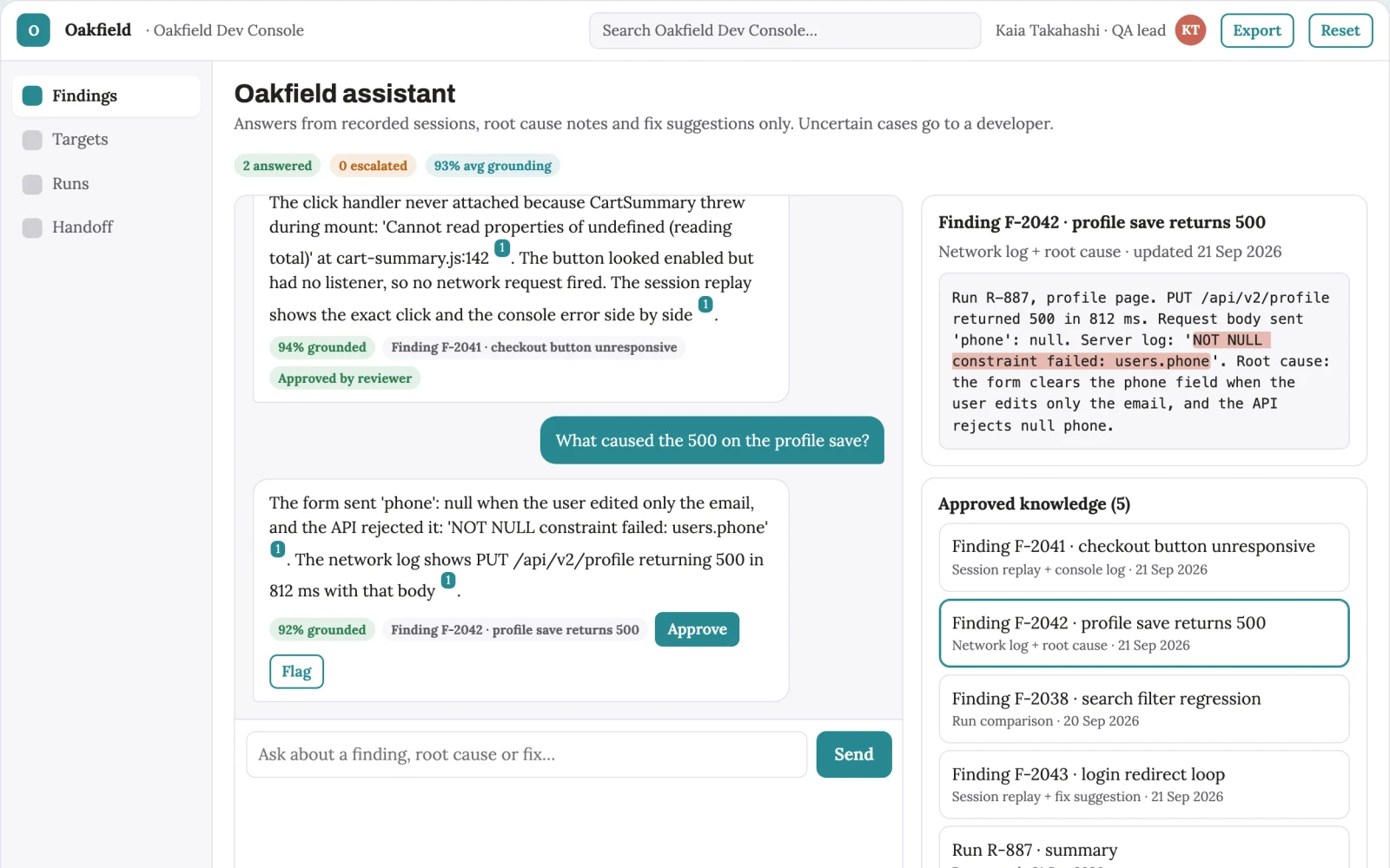 What Source-linked autonomous web app bug testing console looks like