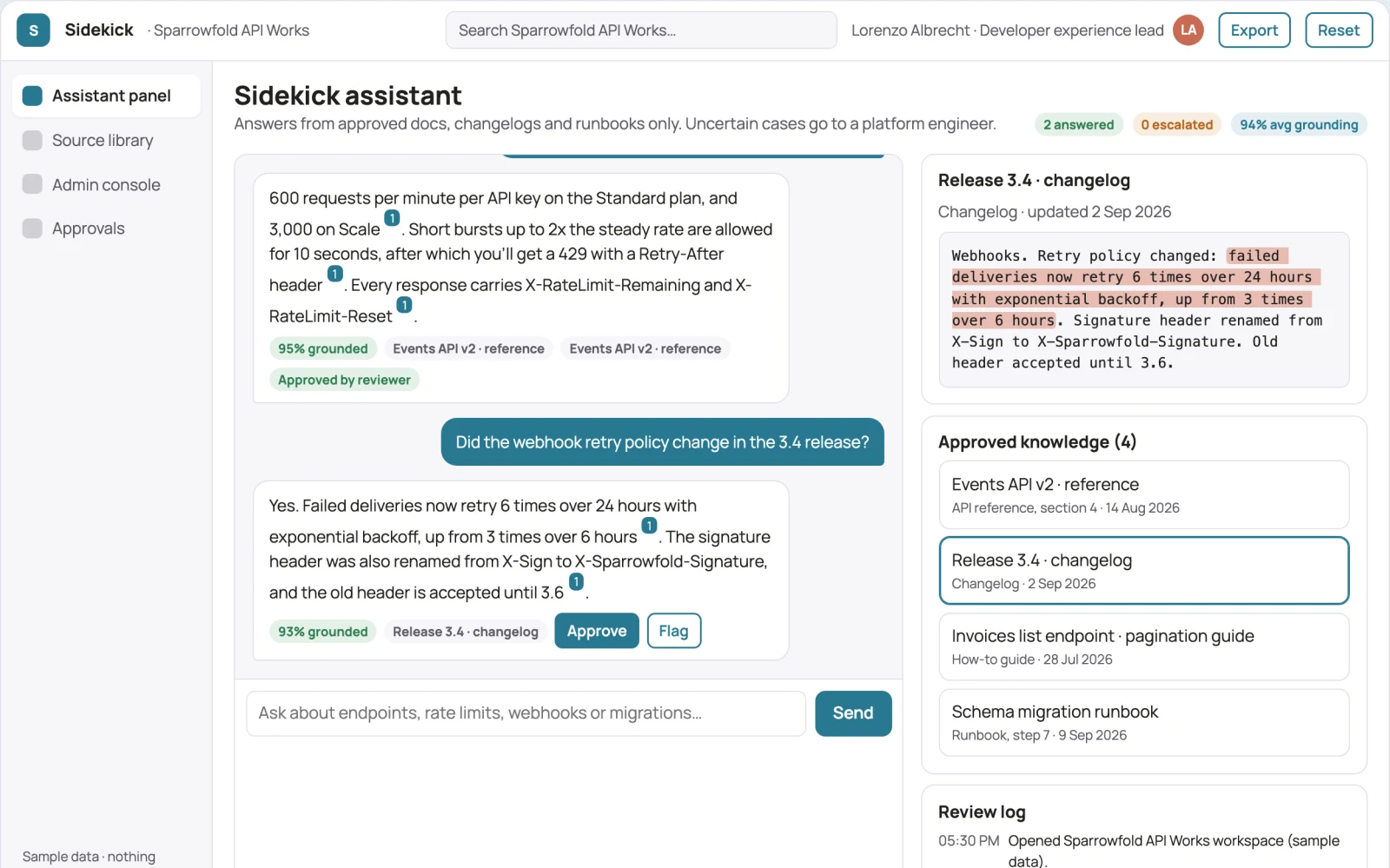 What Source-linked browser assistant and admin console looks like