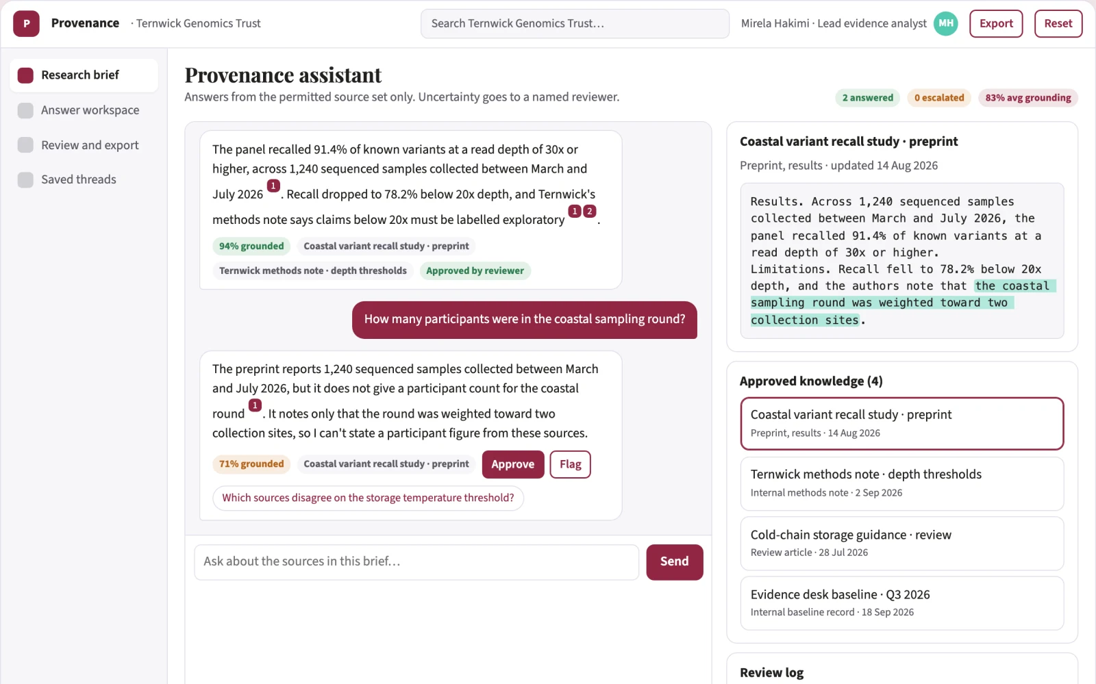 What Source-linked browsing research assistant console looks like