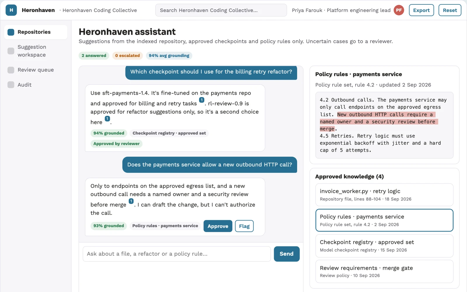 What Source-linked code assistant and admin console looks like