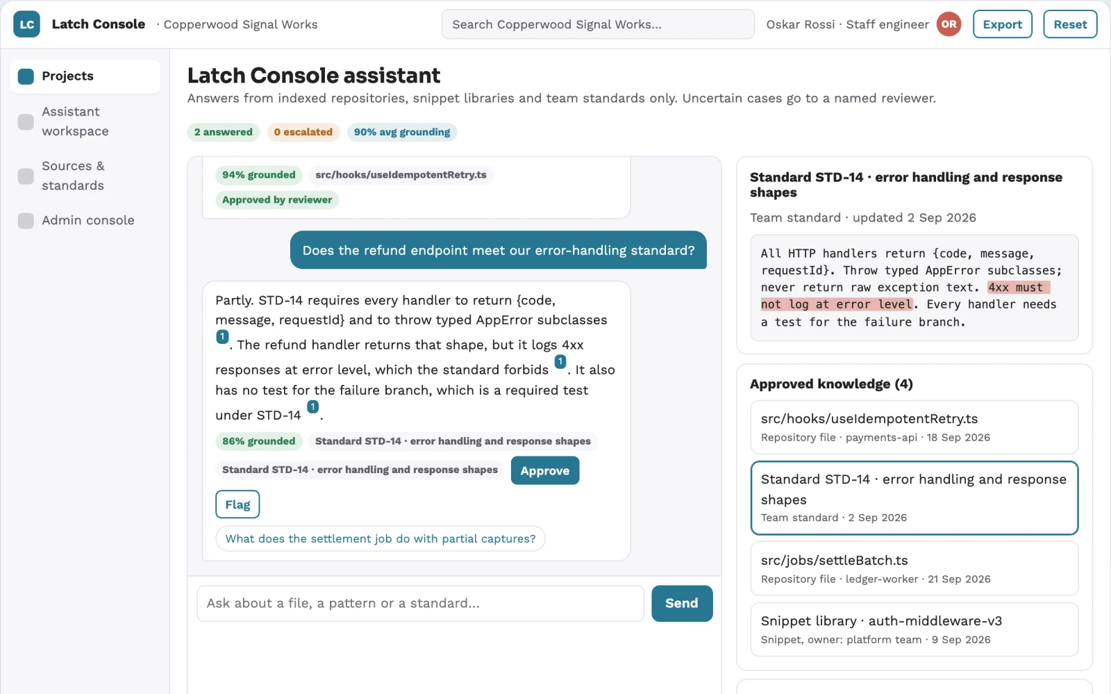 What Source-linked code assistant and admin console looks like