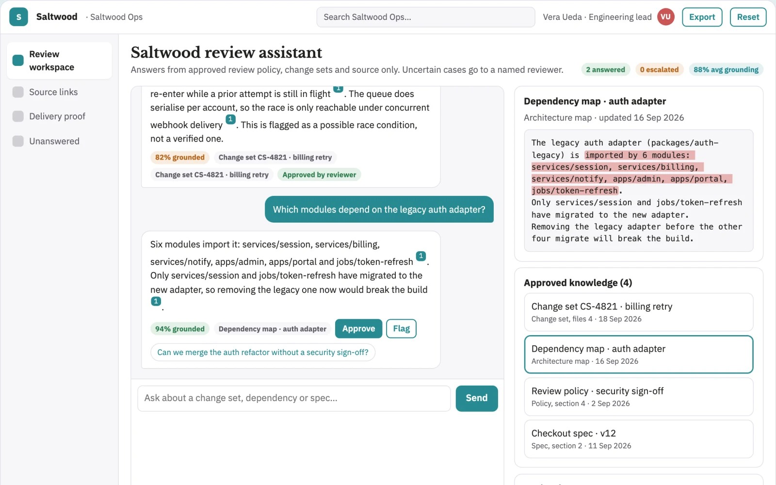 What Source-linked codebase review and planning console looks like