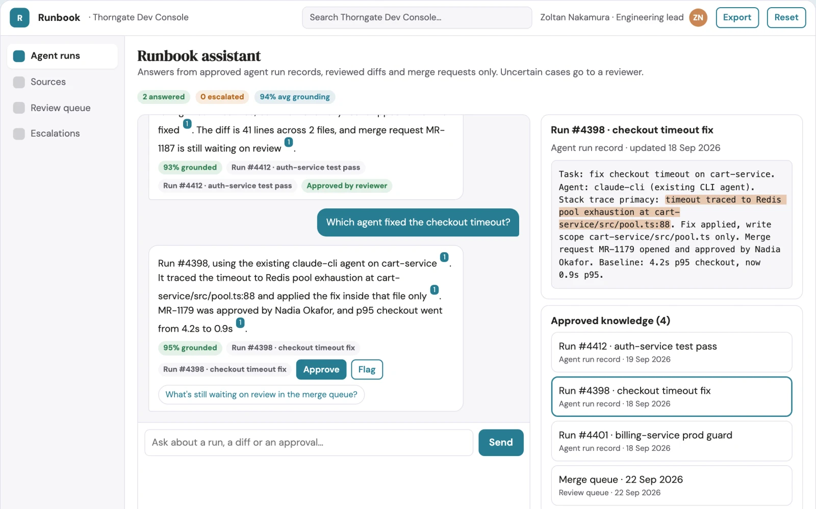 What Source-linked coding agent operations console looks like