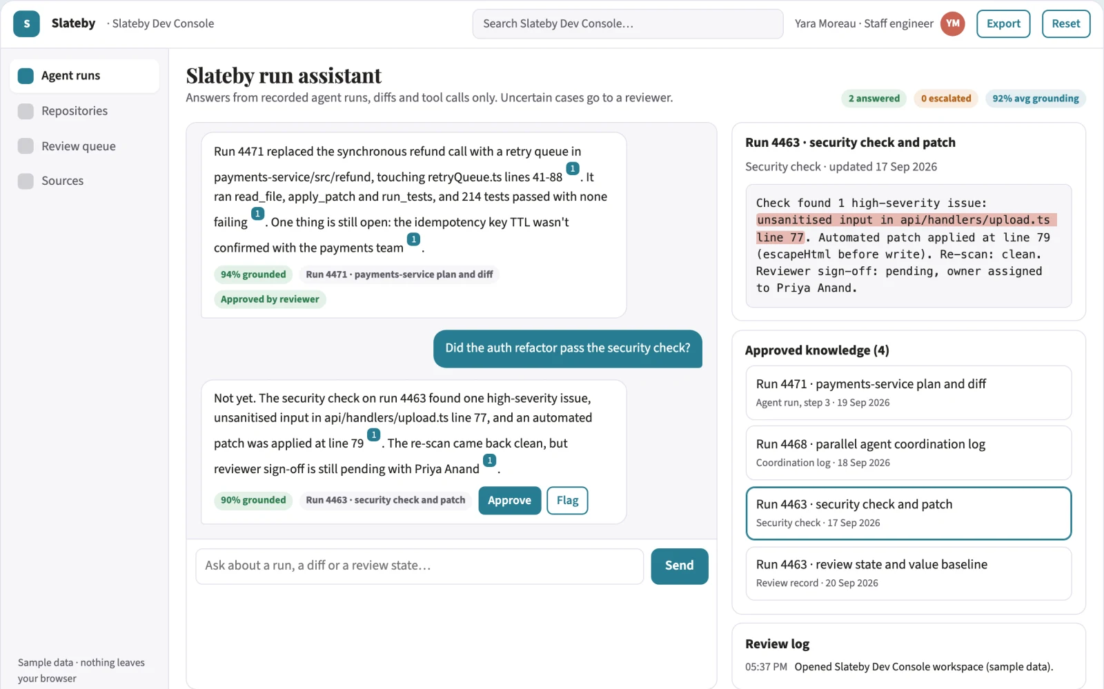 What Source-linked coding agent operations console looks like