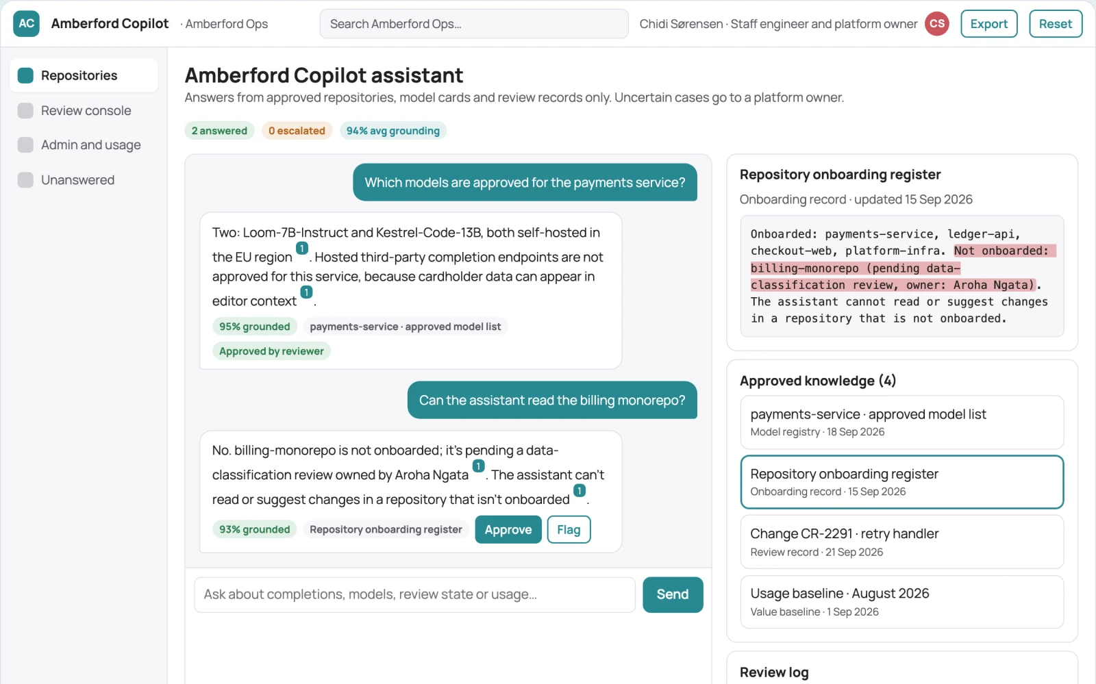 What Source-linked coding assistant and admin console looks like