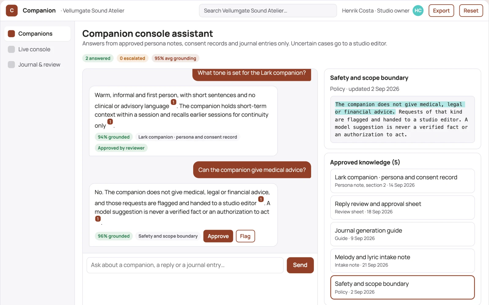What Source-linked conversational companion console looks like