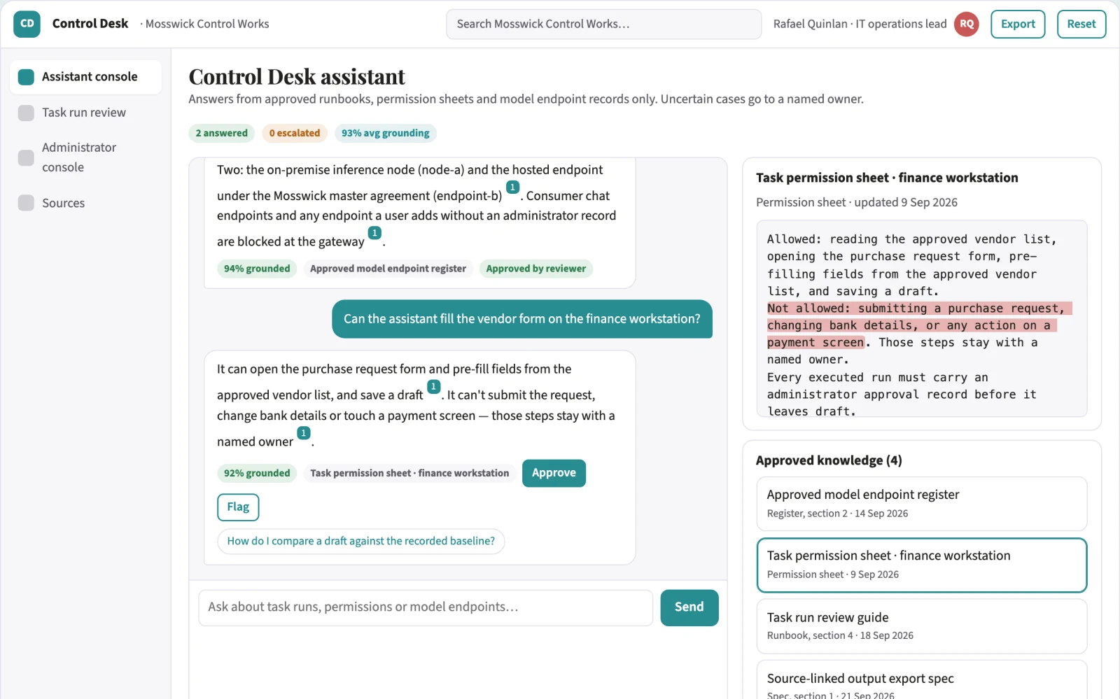 What Source-linked desktop AI assistant and task console looks like