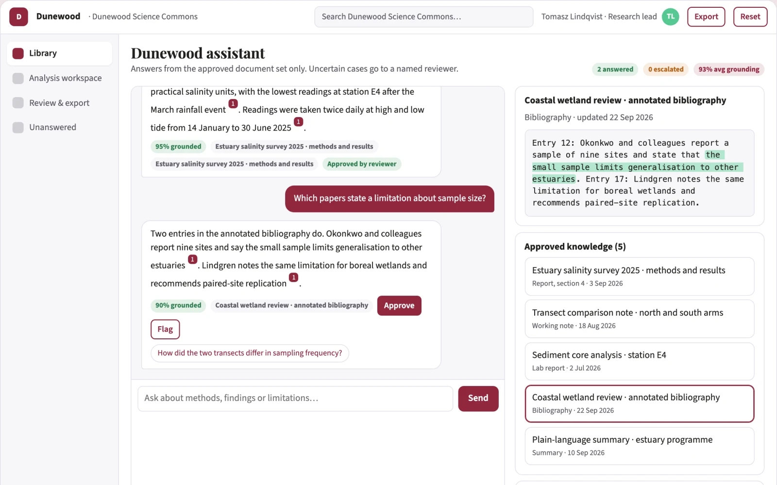 What Source-linked document analysis and Q&A console looks like