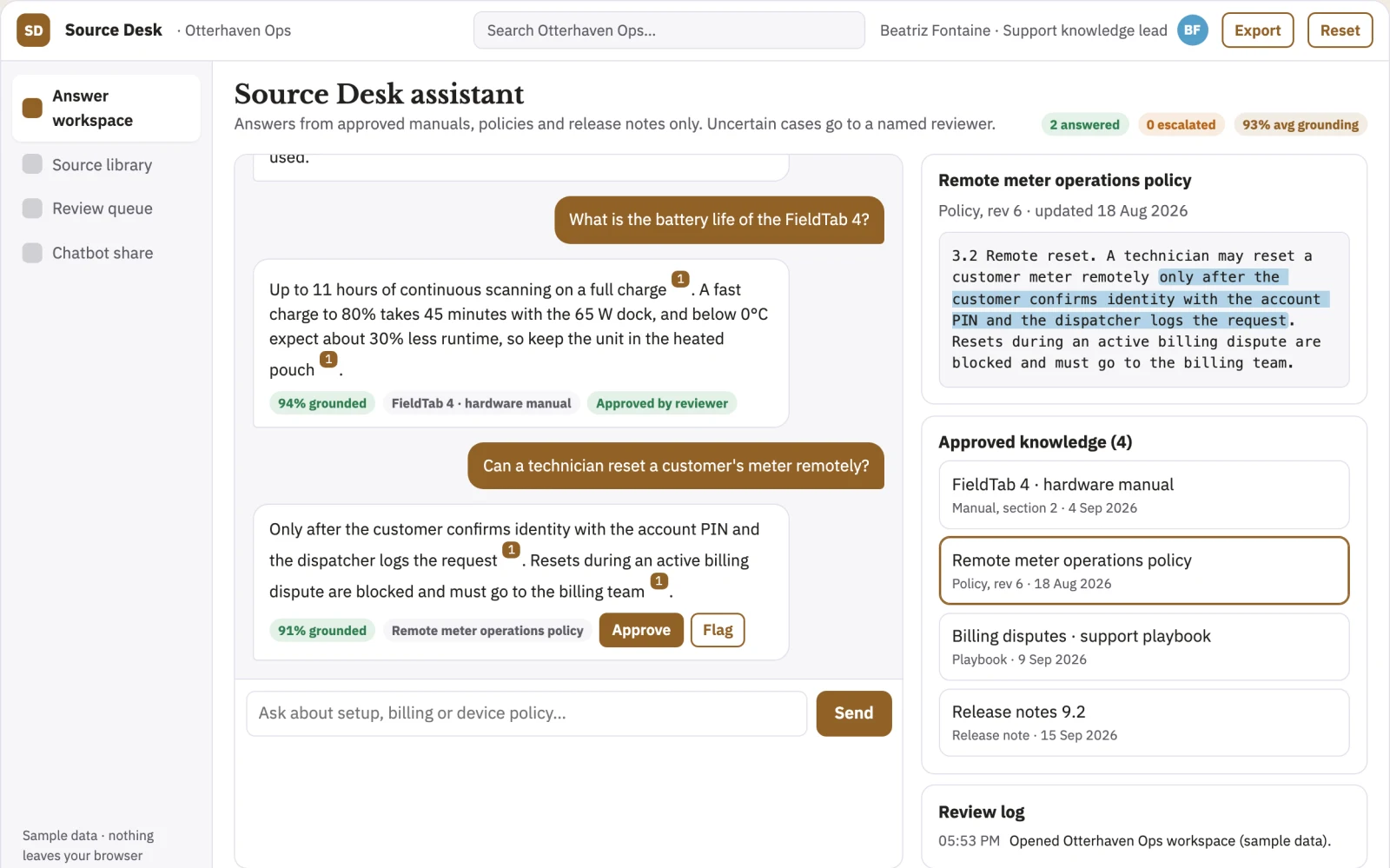 What Source-linked document answer console looks like