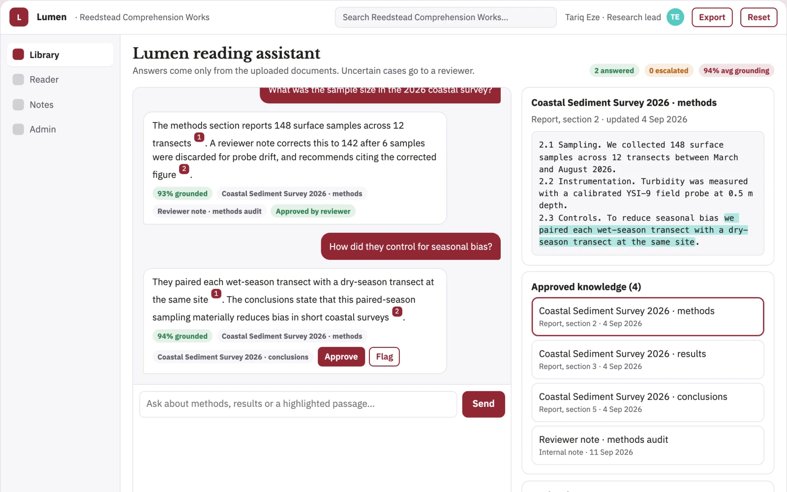 What Source-linked document explanation and study console looks like