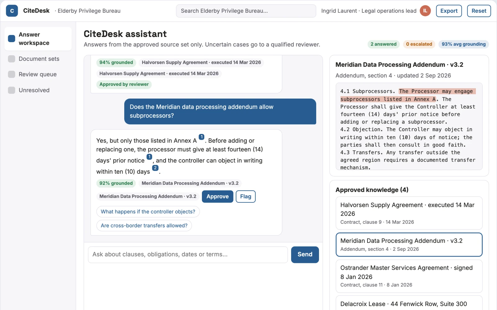What Source-linked document question and answer console looks like